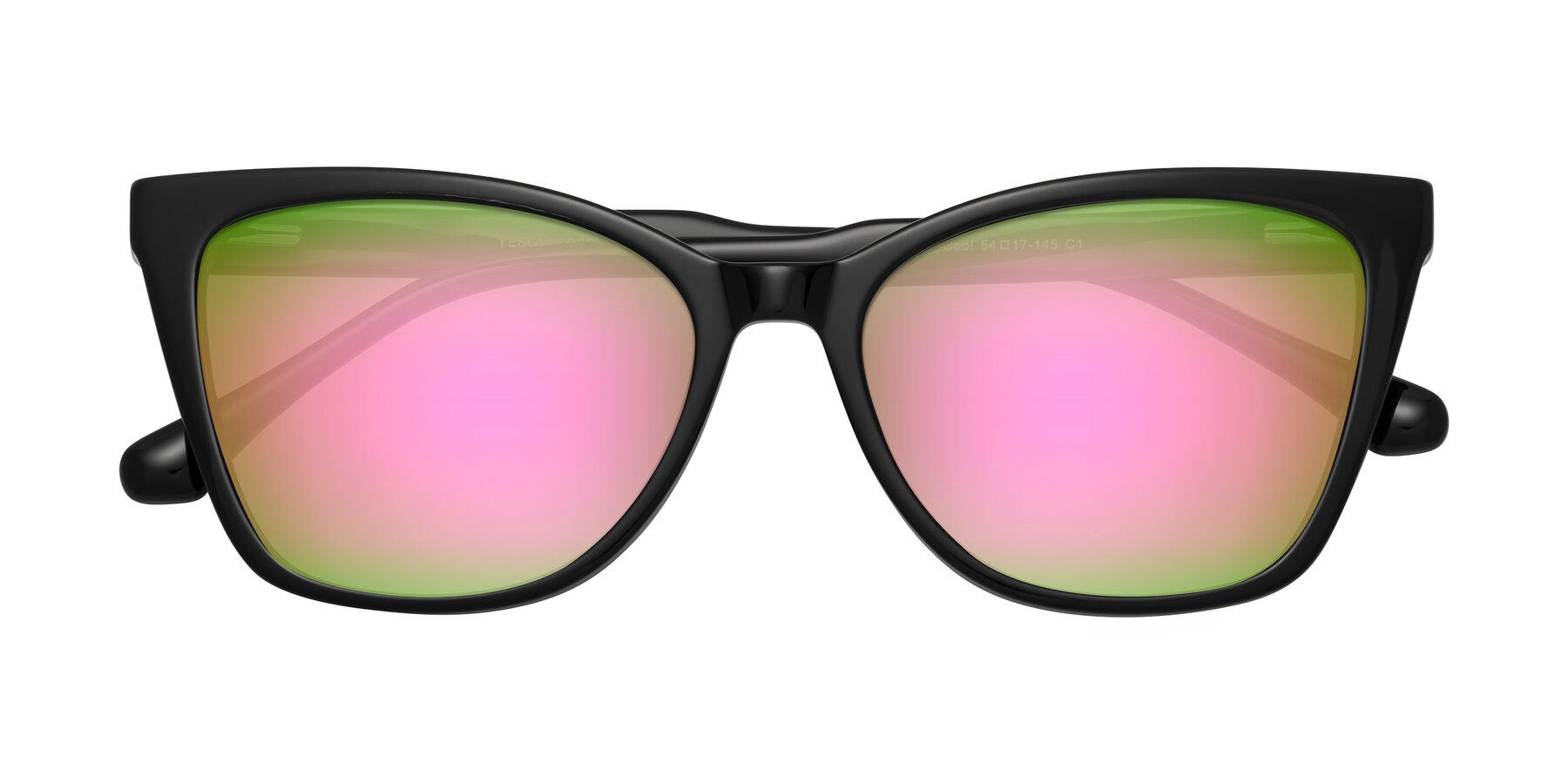 Folded Front of Cool in Black with Pink Mirrored Lenses