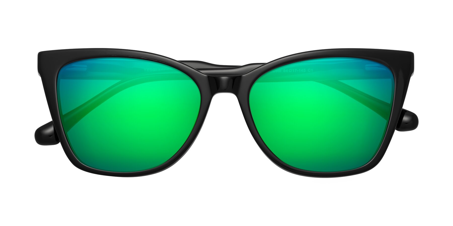 Folded Front of Cool in Black with Green Mirrored Lenses