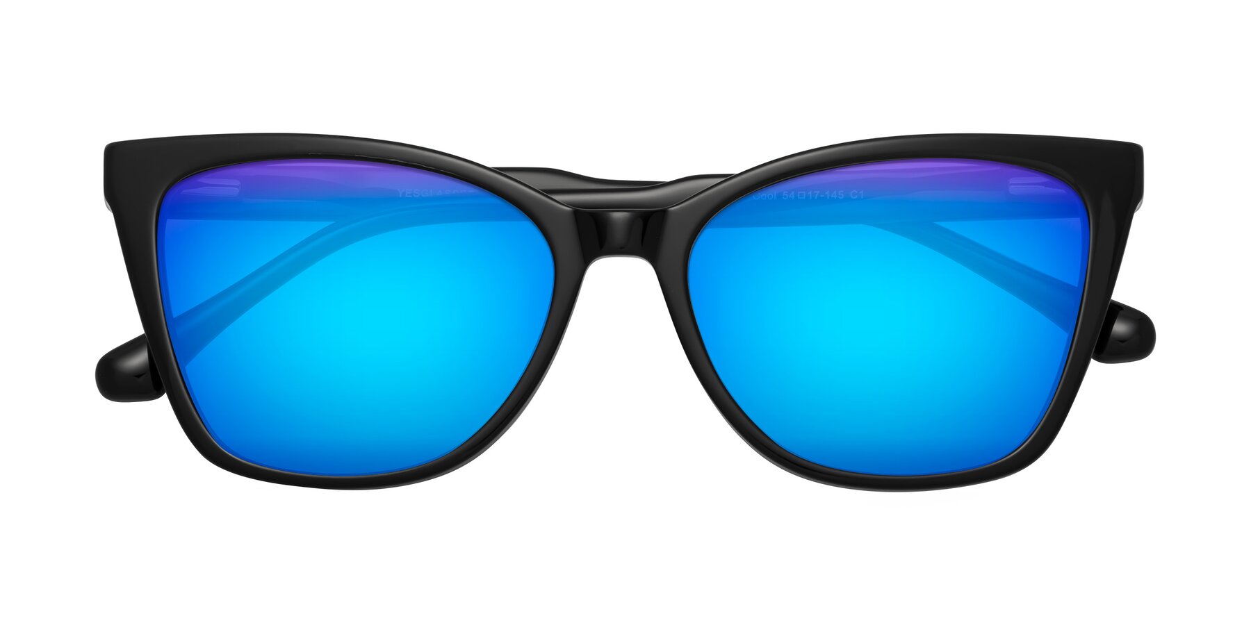 Folded Front of Cool in Black with Blue Mirrored Lenses