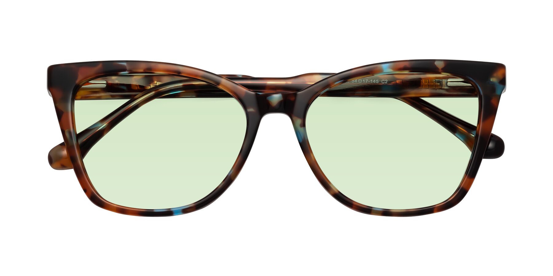 Folded Front of Cool in Floral Tortoise with Light Green Tinted Lenses