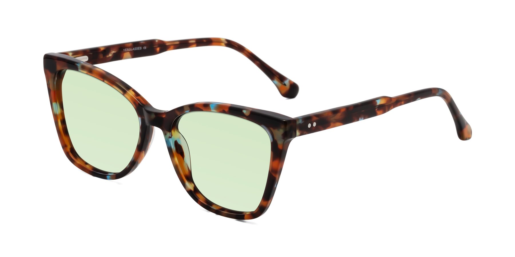 Angle of Cool in Floral Tortoise with Light Green Tinted Lenses