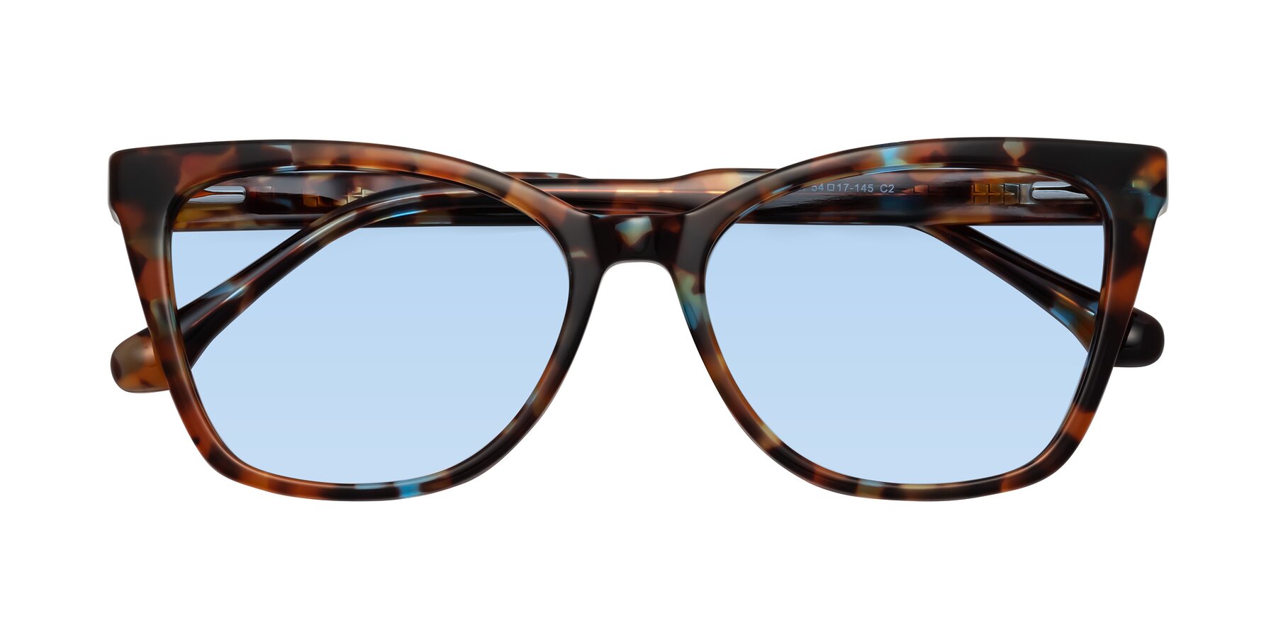 Folded Front of Cool in Floral Tortoise with Light Blue Tinted Lenses