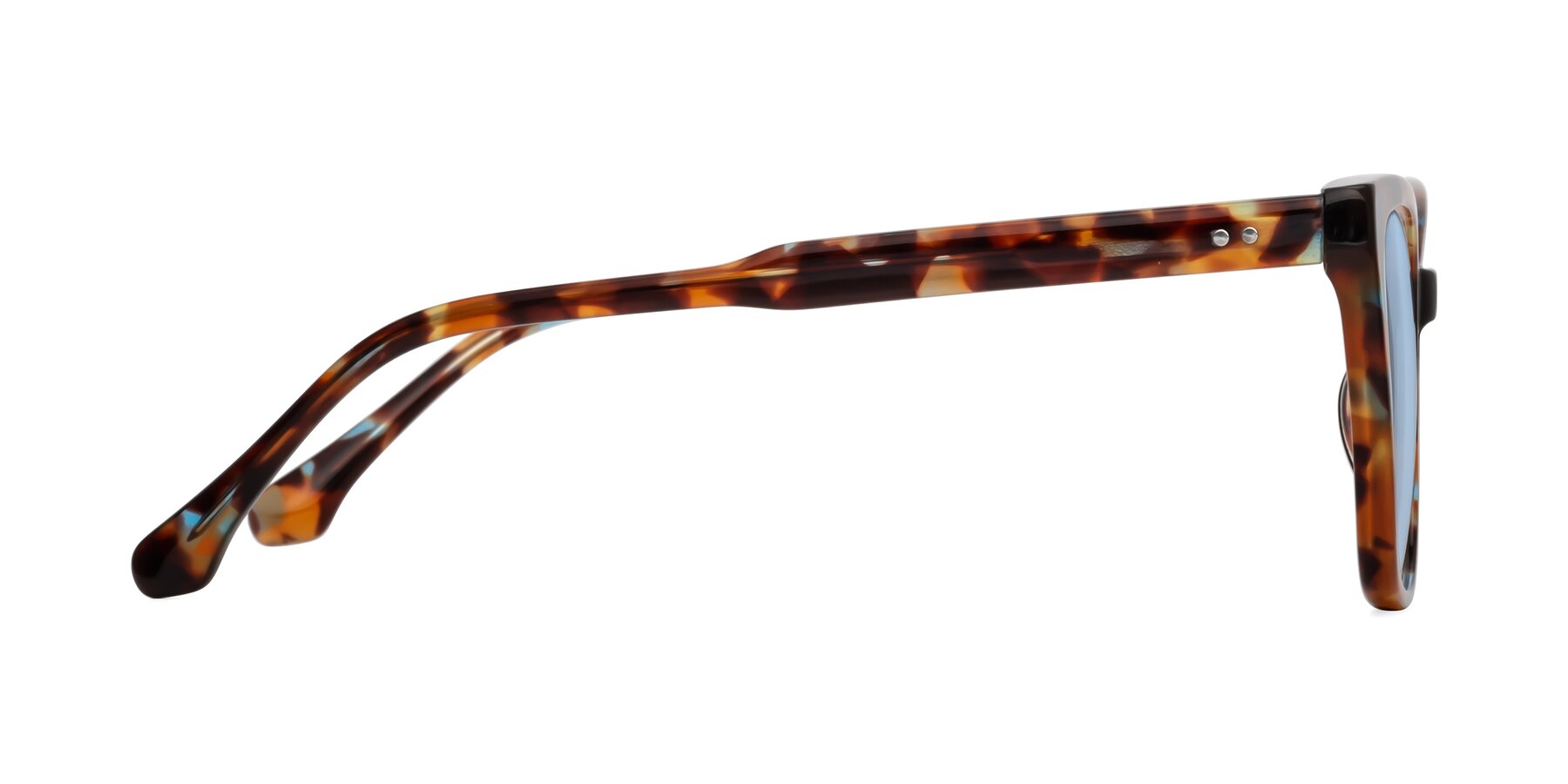 Side of Cool in Floral Tortoise with Light Blue Tinted Lenses