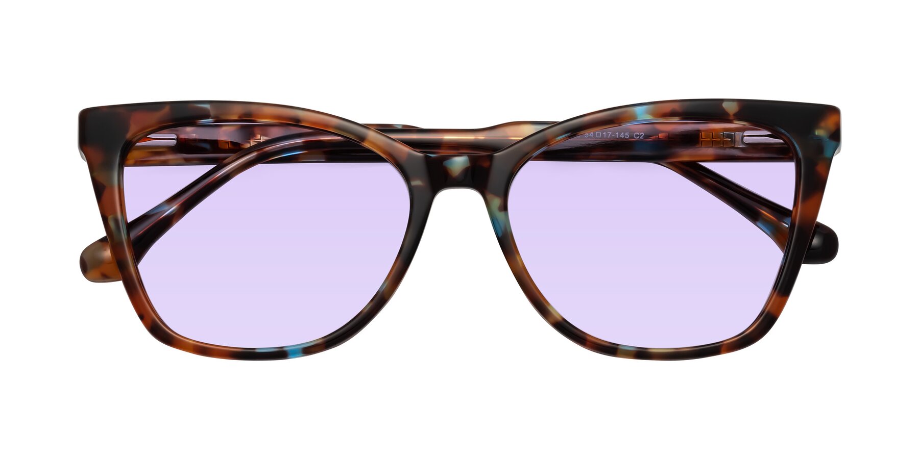 Folded Front of Cool in Floral Tortoise with Light Purple Tinted Lenses