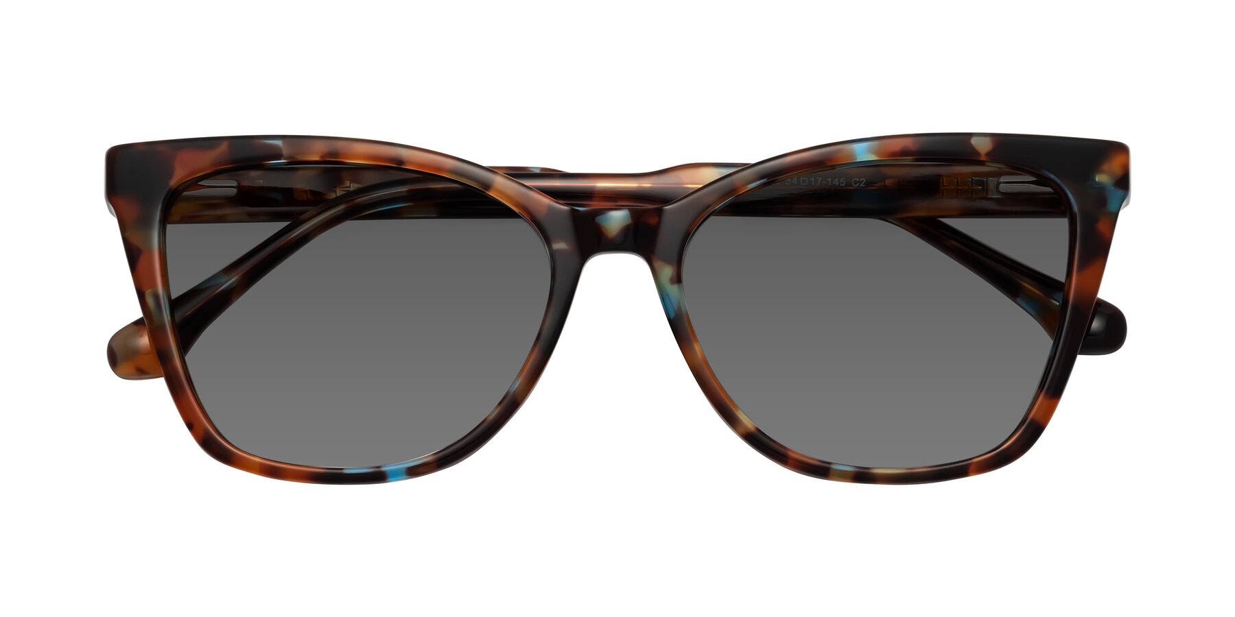 Folded Front of Cool in Floral Tortoise with Medium Gray Tinted Lenses