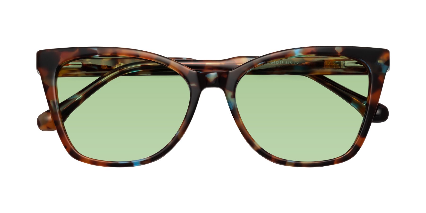 Folded Front of Cool in Floral Tortoise with Medium Green Tinted Lenses