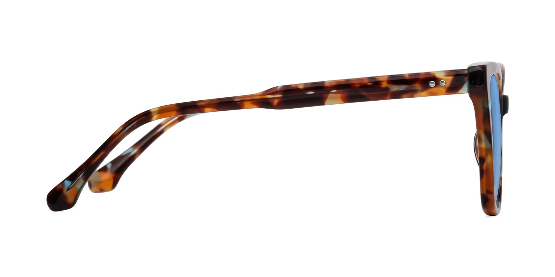 Side of Cool in Floral Tortoise with Medium Blue Tinted Lenses