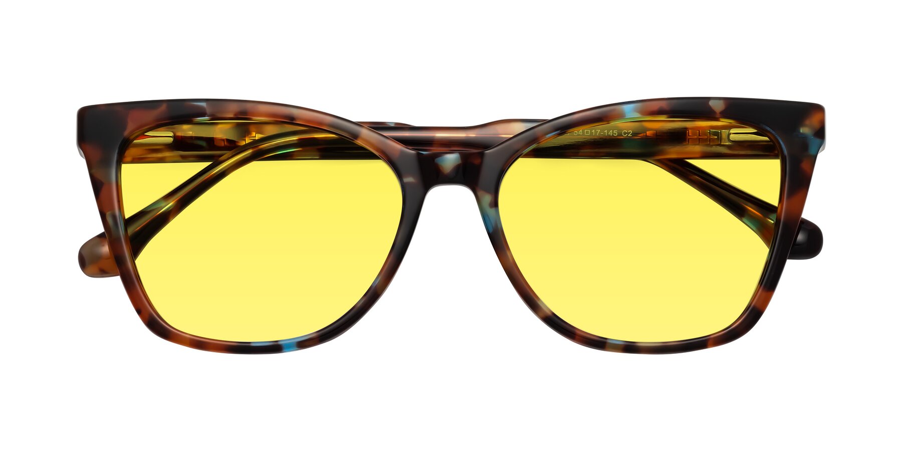 Folded Front of Cool in Floral Tortoise with Medium Yellow Tinted Lenses