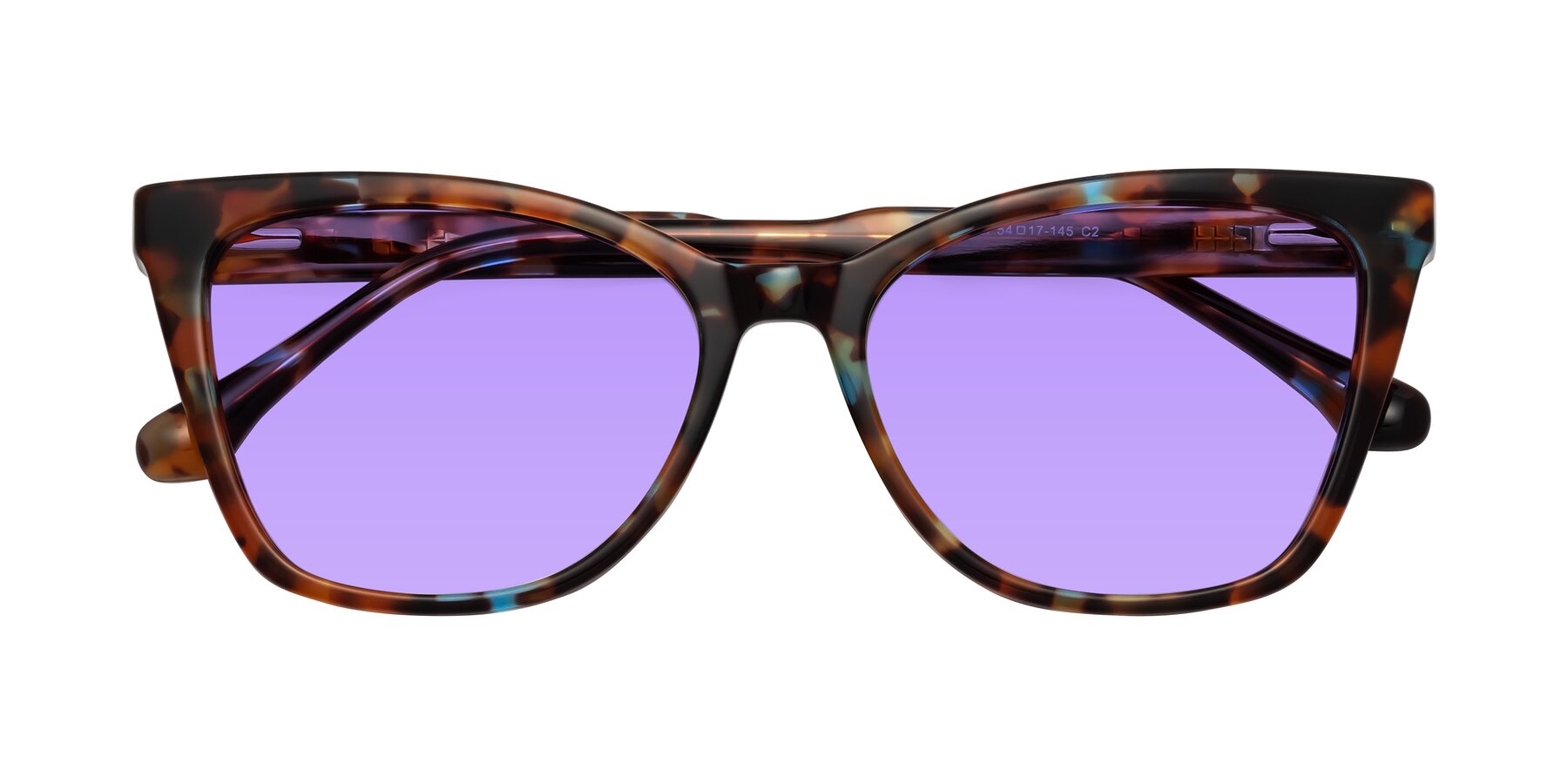 Folded Front of Cool in Floral Tortoise with Medium Purple Tinted Lenses