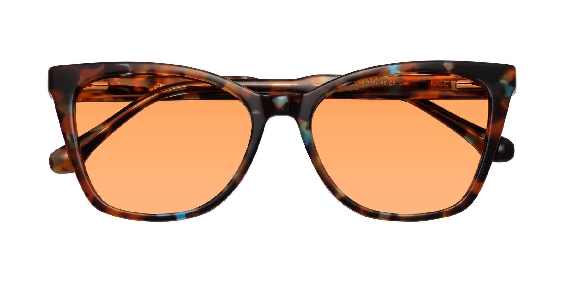 Folded Front of Cool in Floral Tortoise with Medium Orange Tinted Lenses