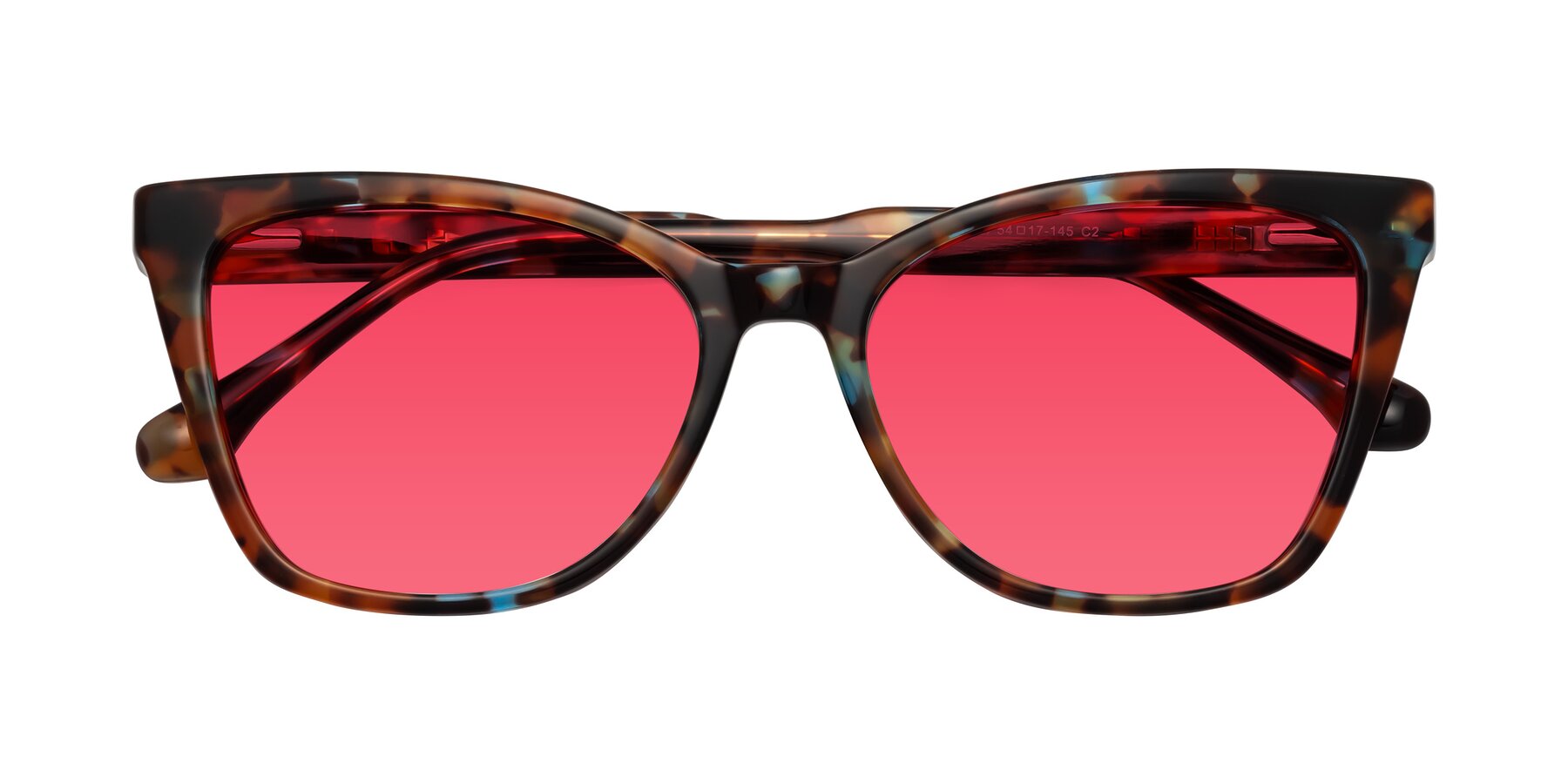 Folded Front of Cool in Floral Tortoise with Red Tinted Lenses