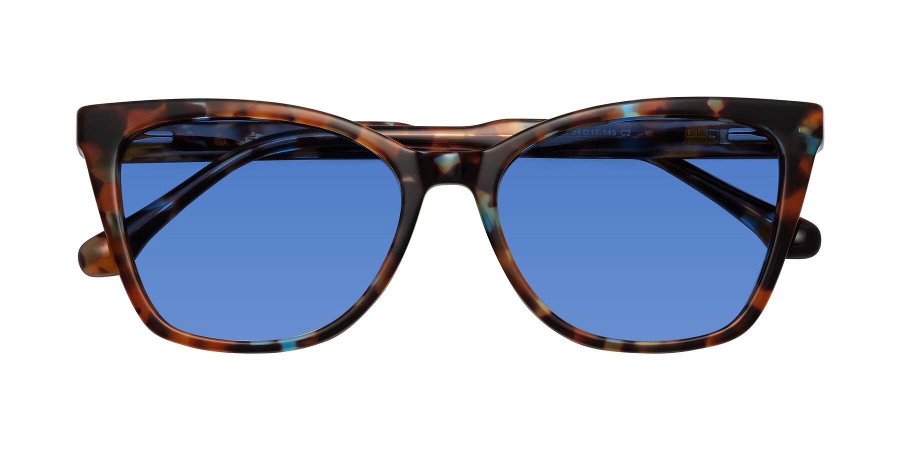 Folded Front of Cool in Floral Tortoise with Blue Tinted Lenses