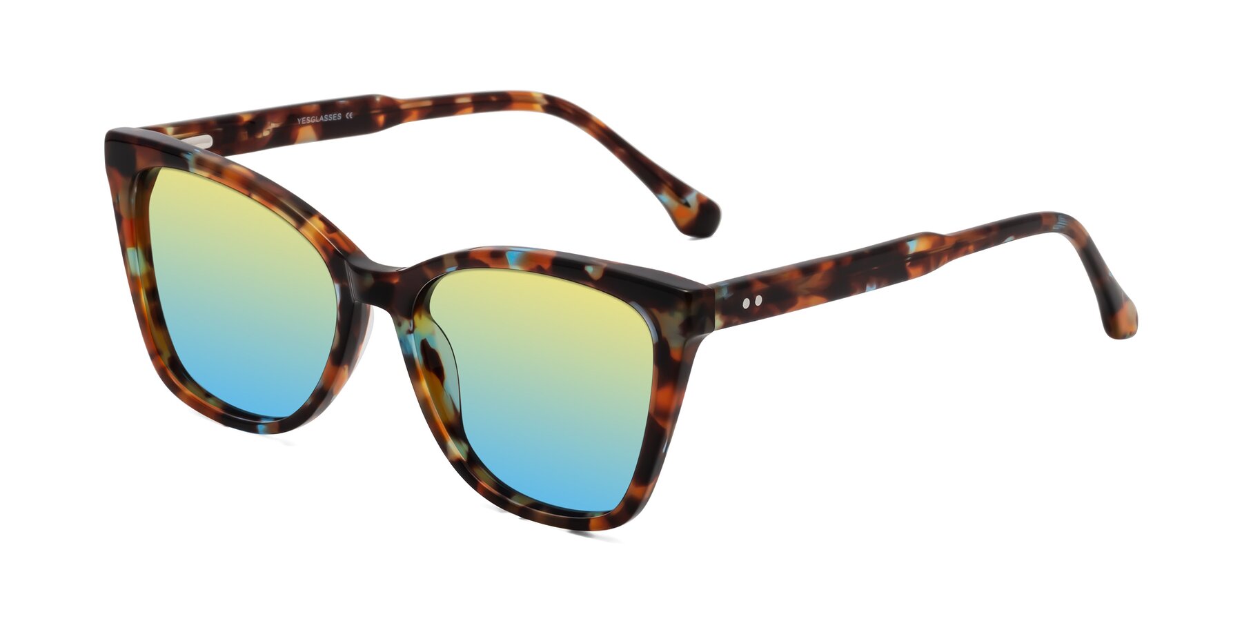 Angle of Cool in Floral Tortoise with Yellow / Blue Gradient Lenses