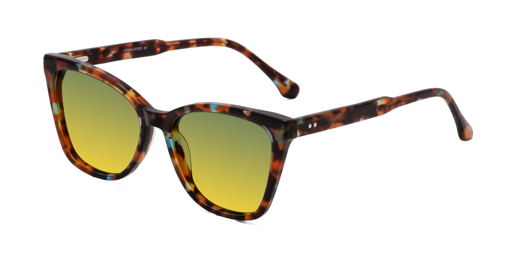 Angle of Cool in Floral Tortoise with Green / Yellow Gradient Lenses