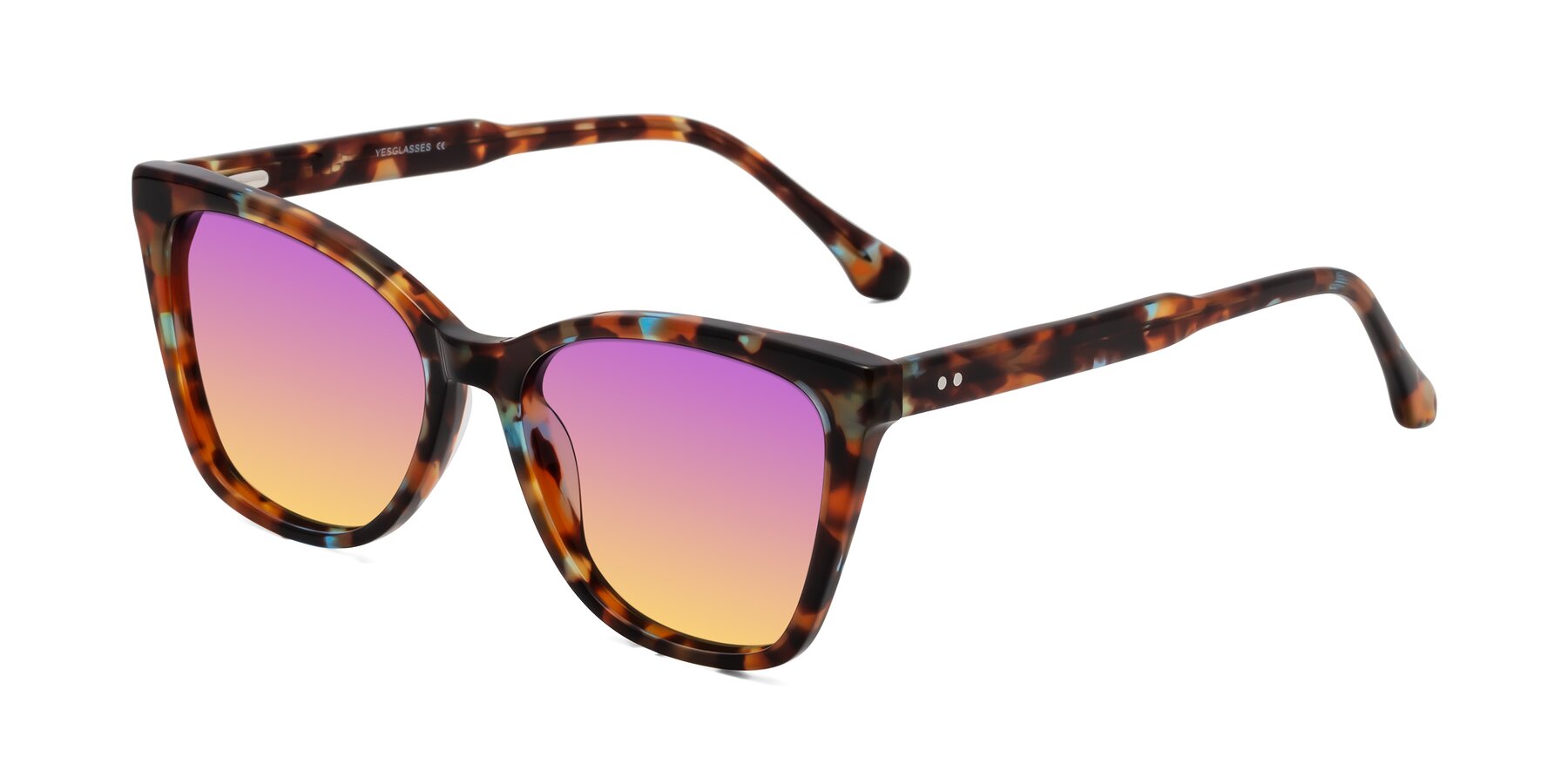 Angle of Cool in Floral Tortoise with Purple / Yellow Gradient Lenses