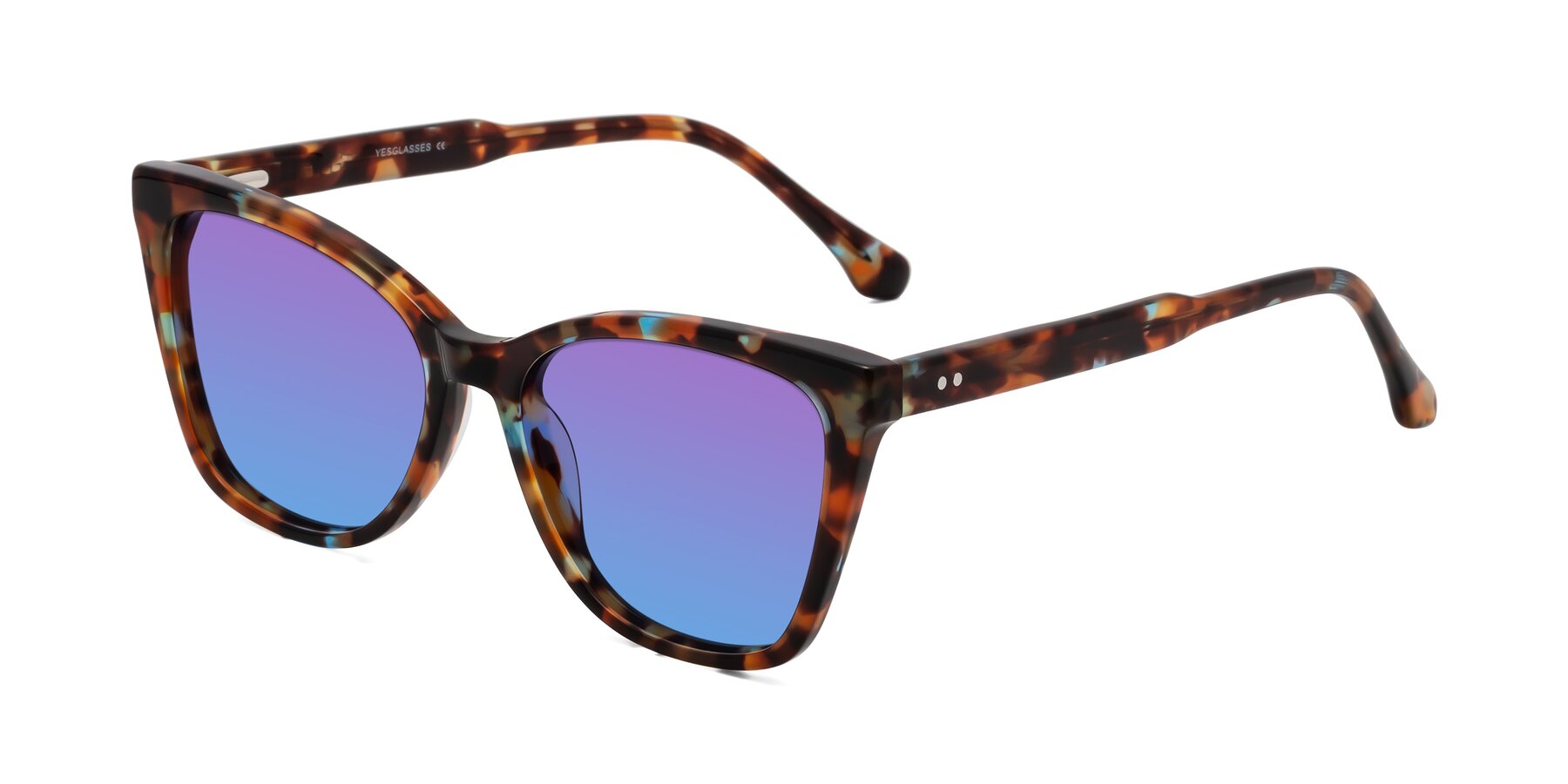 Angle of Cool in Floral Tortoise with Purple / Blue Gradient Lenses