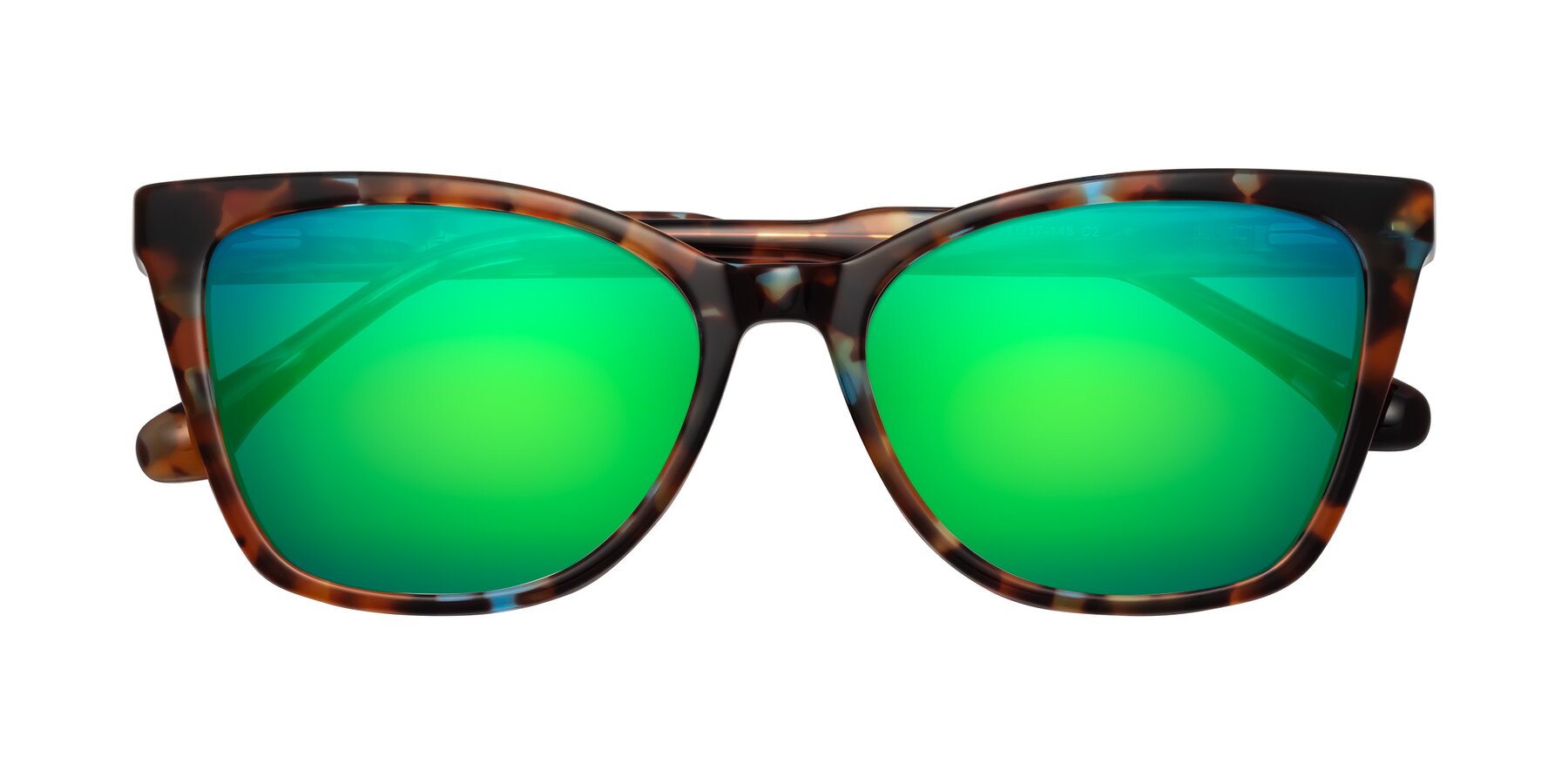 Folded Front of Cool in Floral Tortoise with Green Mirrored Lenses