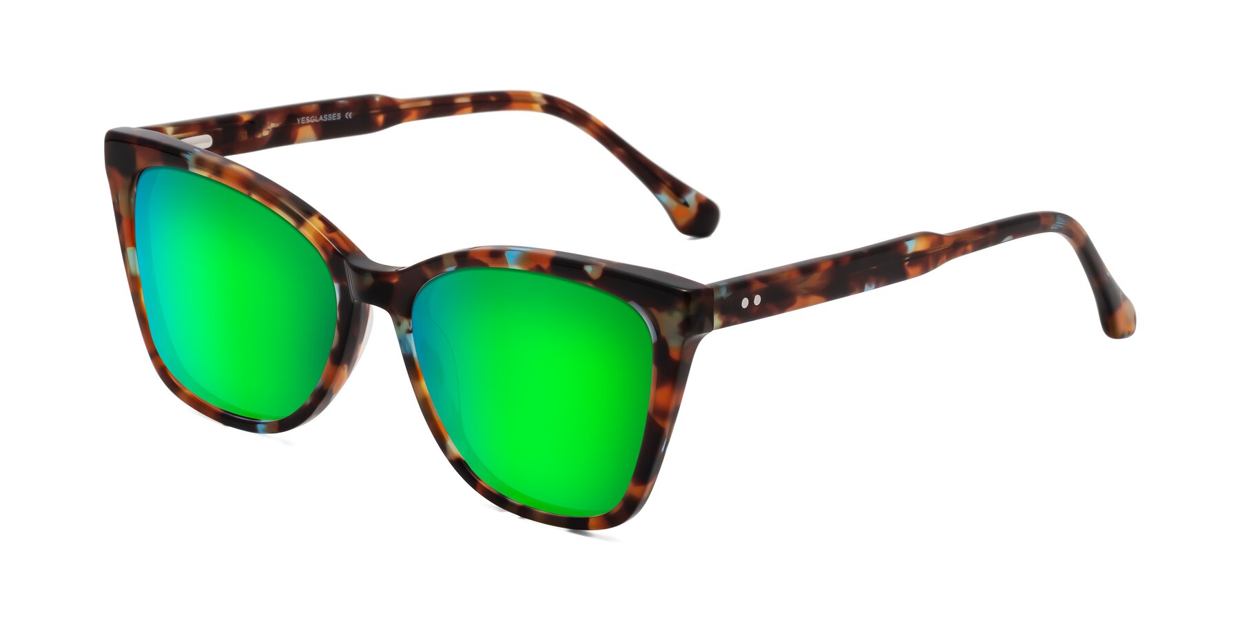 Angle of Cool in Floral Tortoise with Green Mirrored Lenses