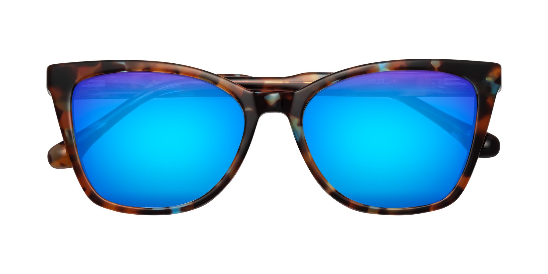 Folded Front of Cool in Floral Tortoise with Blue Mirrored Lenses