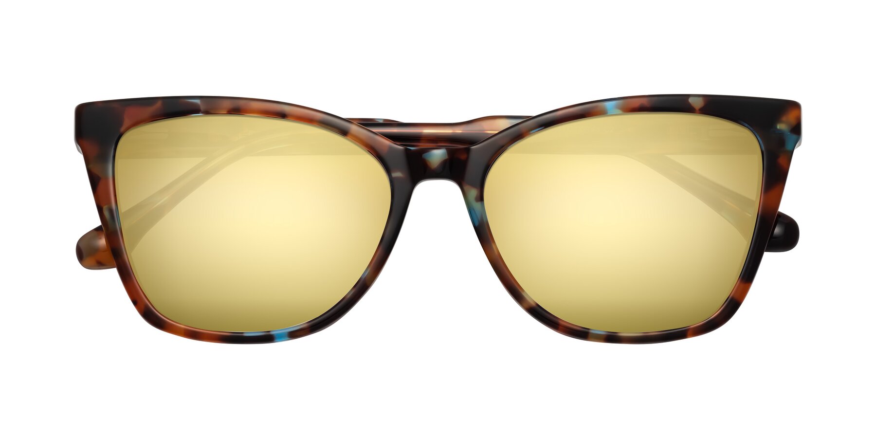 Folded Front of Cool in Floral Tortoise with Gold Mirrored Lenses