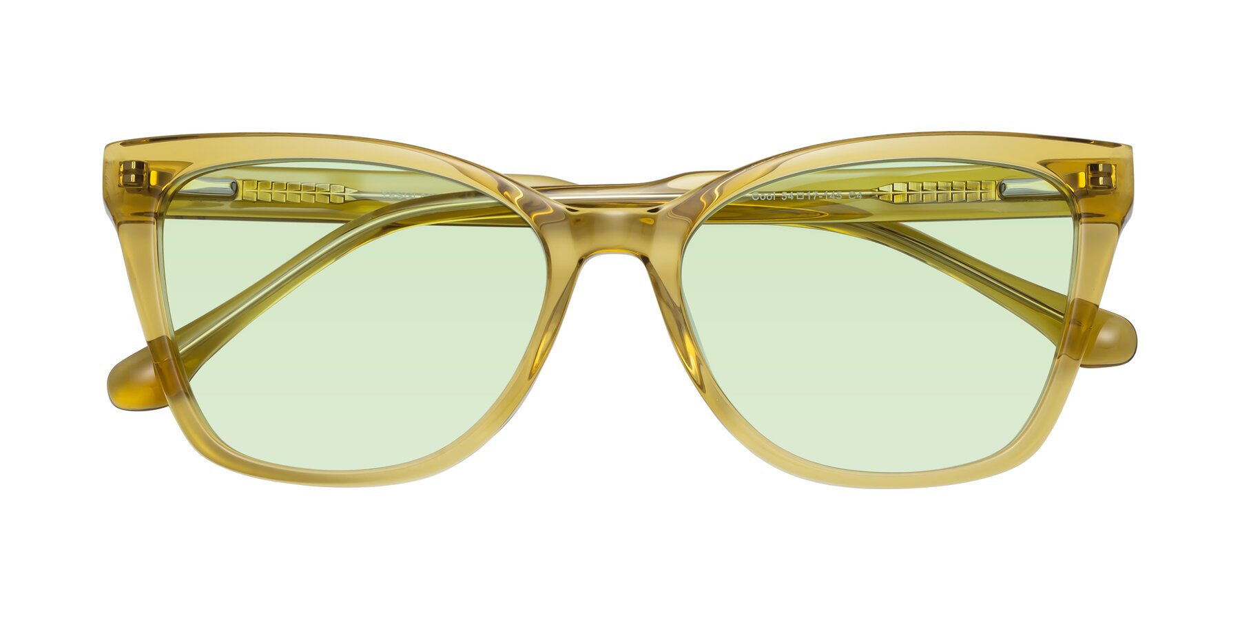 Folded Front of Cool in Champagne with Light Green Tinted Lenses