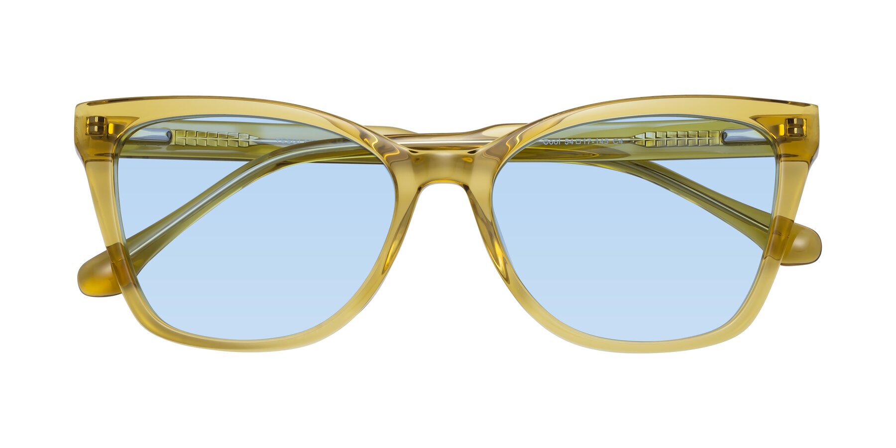 Folded Front of Cool in Champagne with Light Blue Tinted Lenses