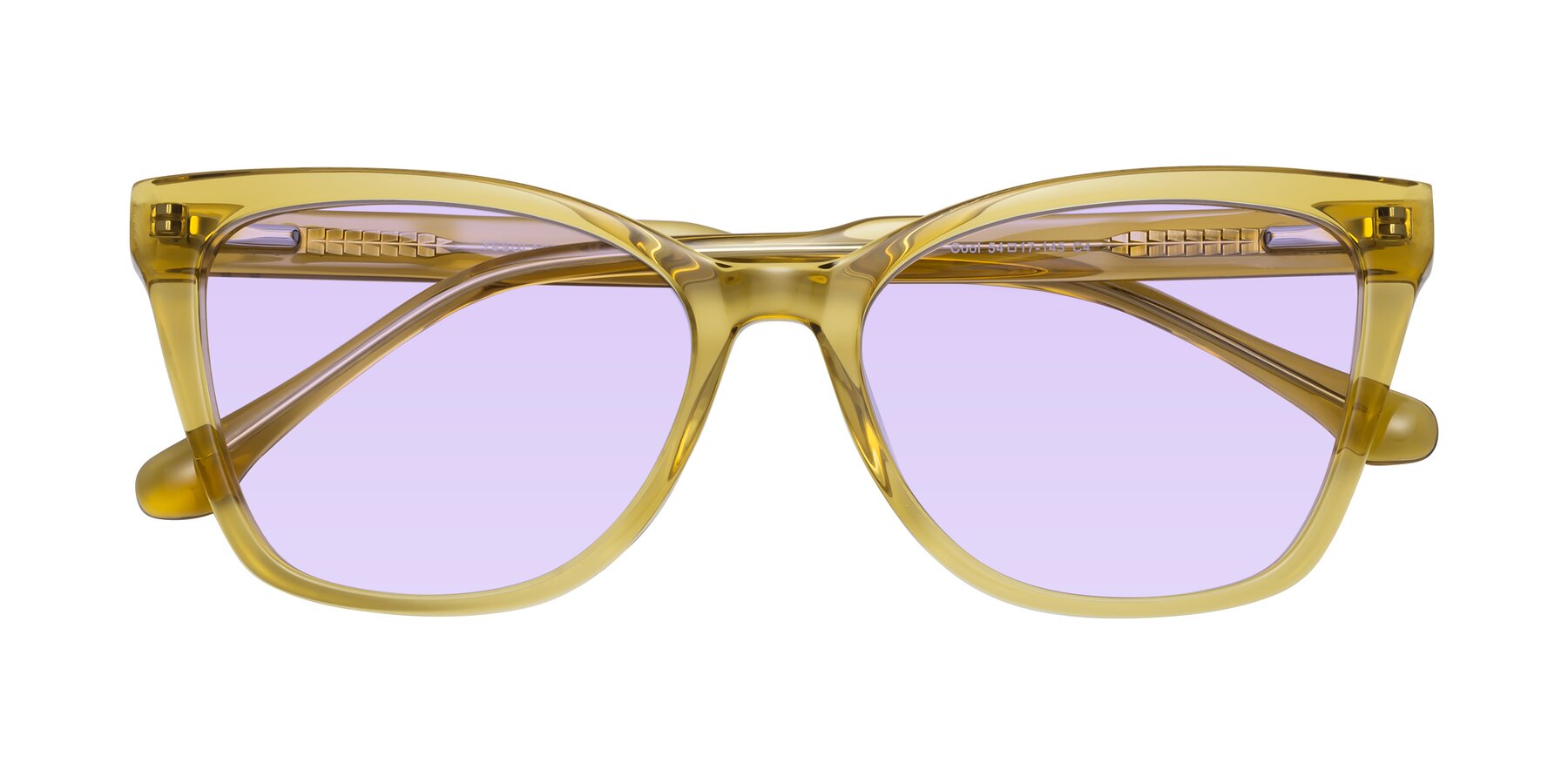 Folded Front of Cool in Champagne with Light Purple Tinted Lenses