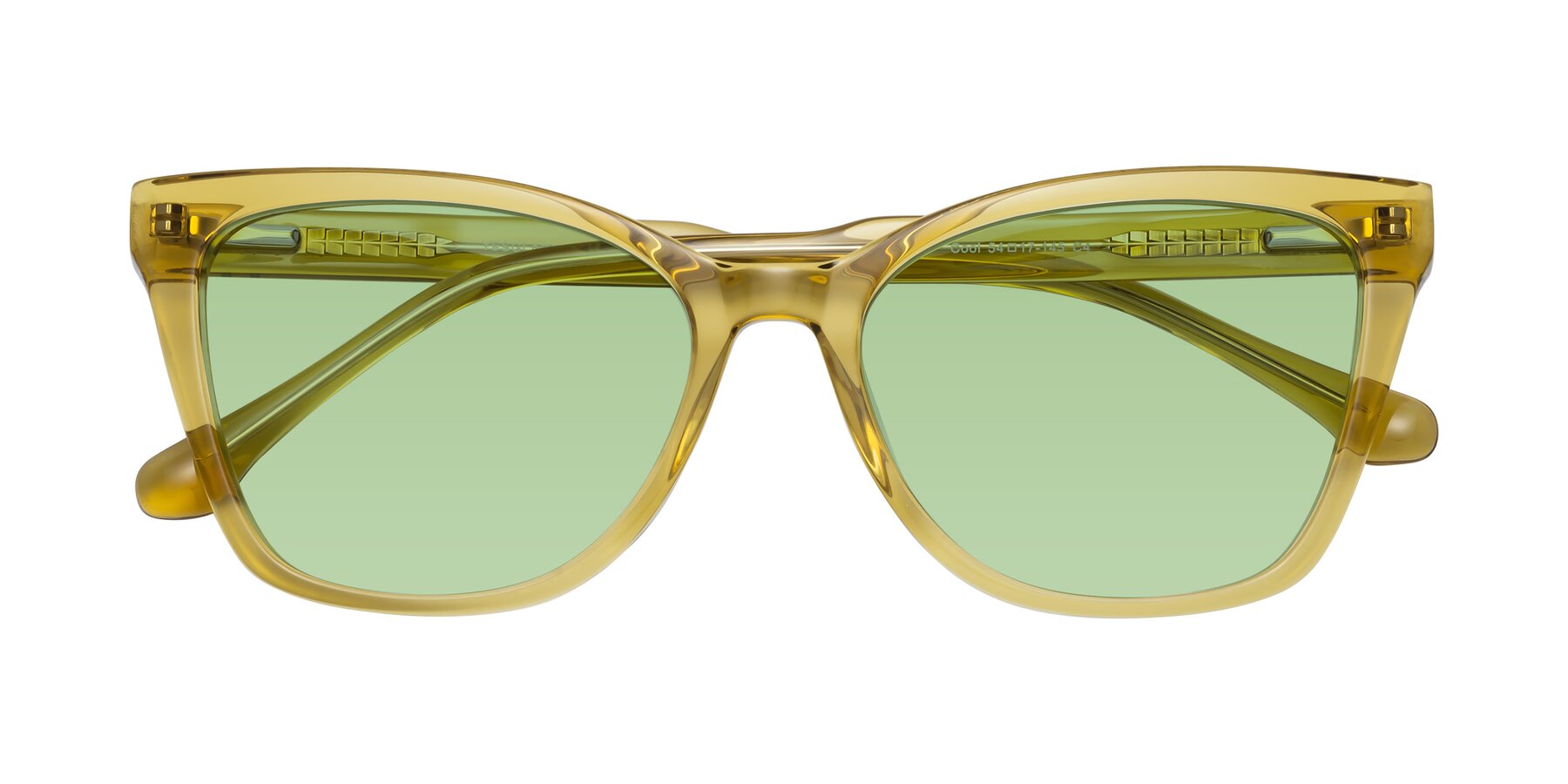 Folded Front of Cool in Champagne with Medium Green Tinted Lenses