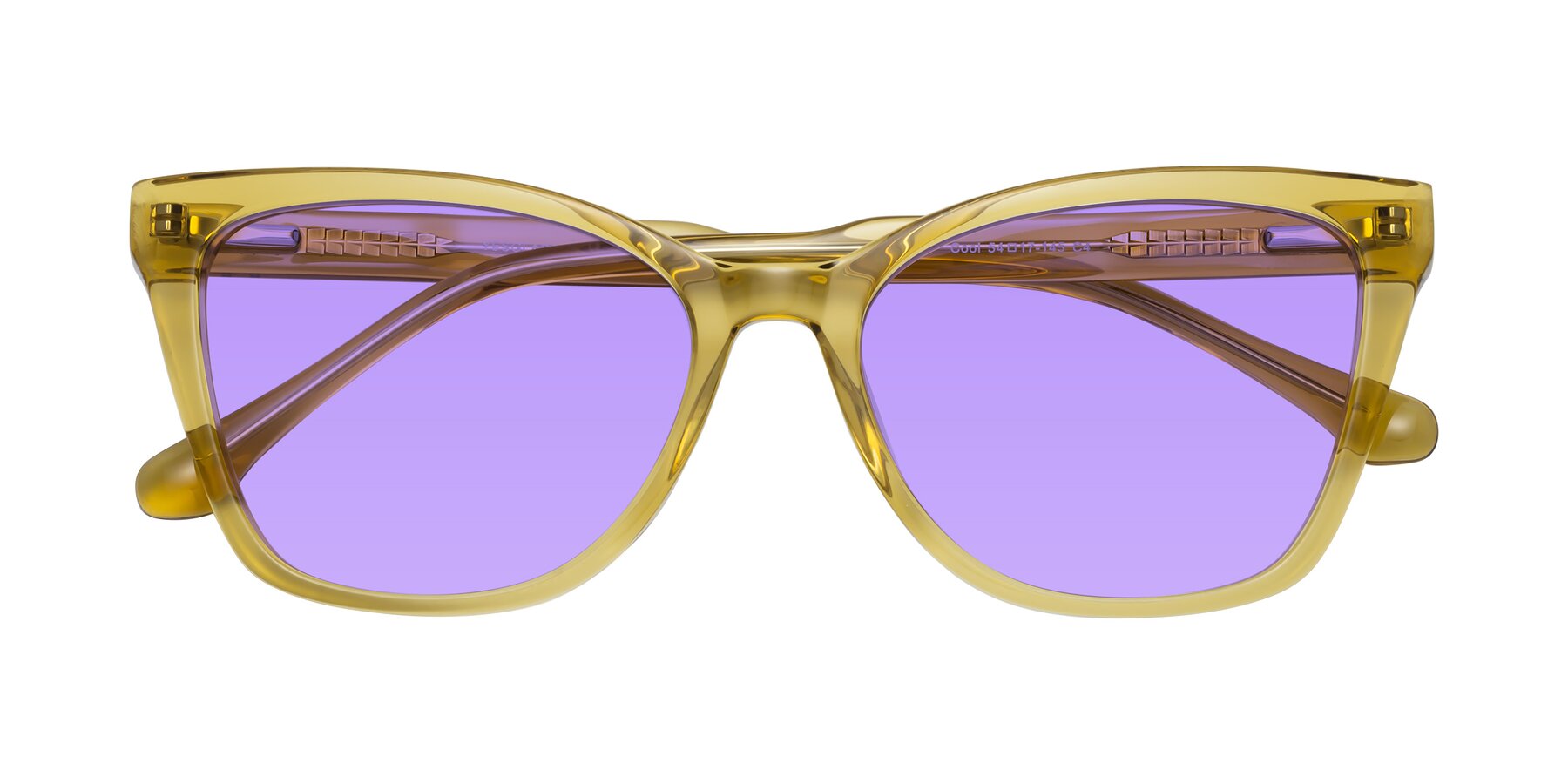 Folded Front of Cool in Champagne with Medium Purple Tinted Lenses