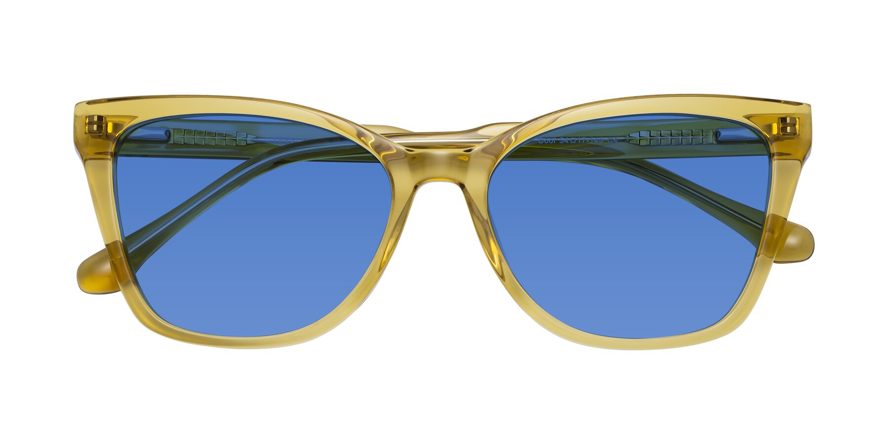 Folded Front of Cool in Champagne with Blue Tinted Lenses