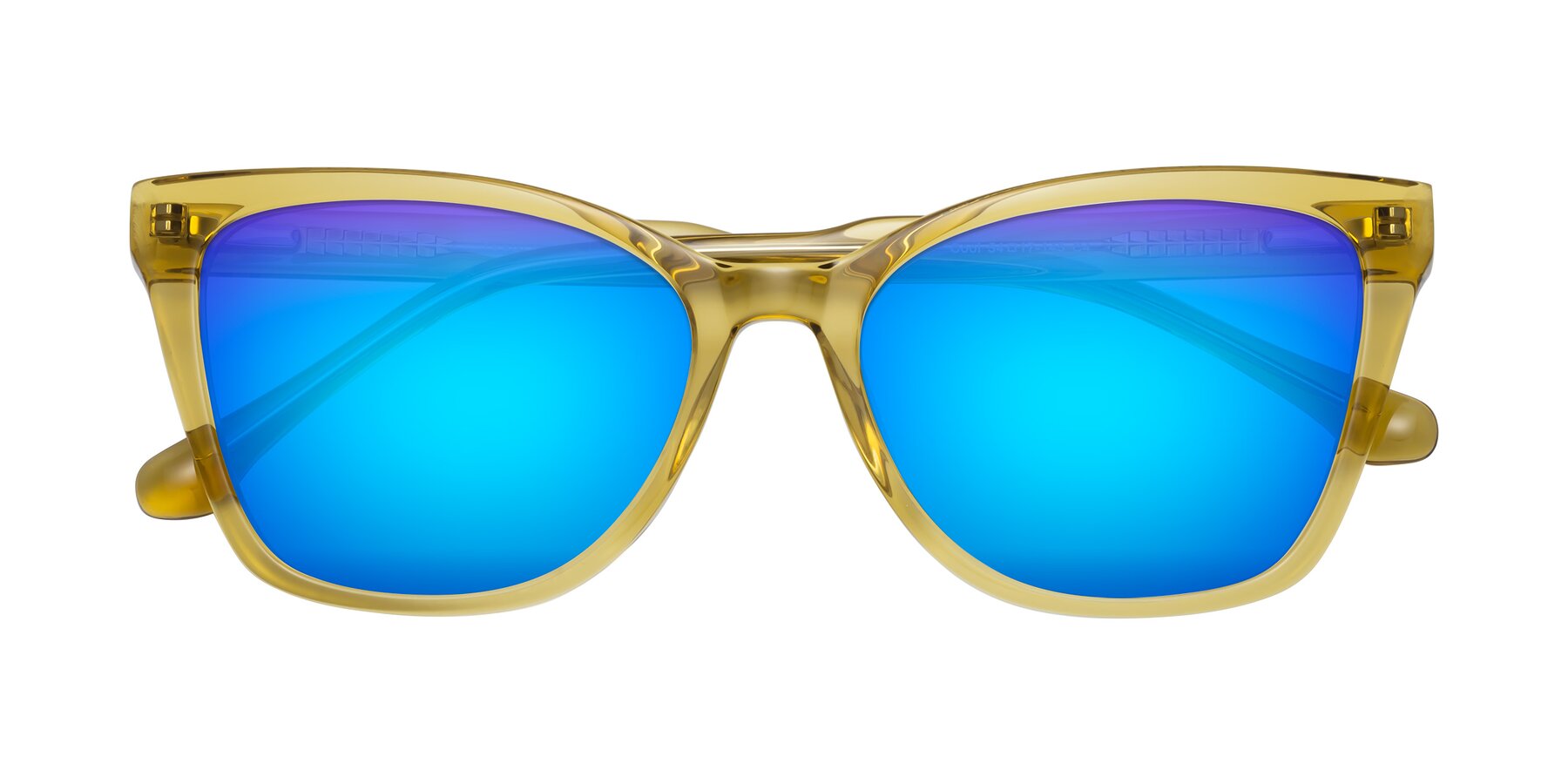 Folded Front of Cool in Champagne with Blue Mirrored Lenses