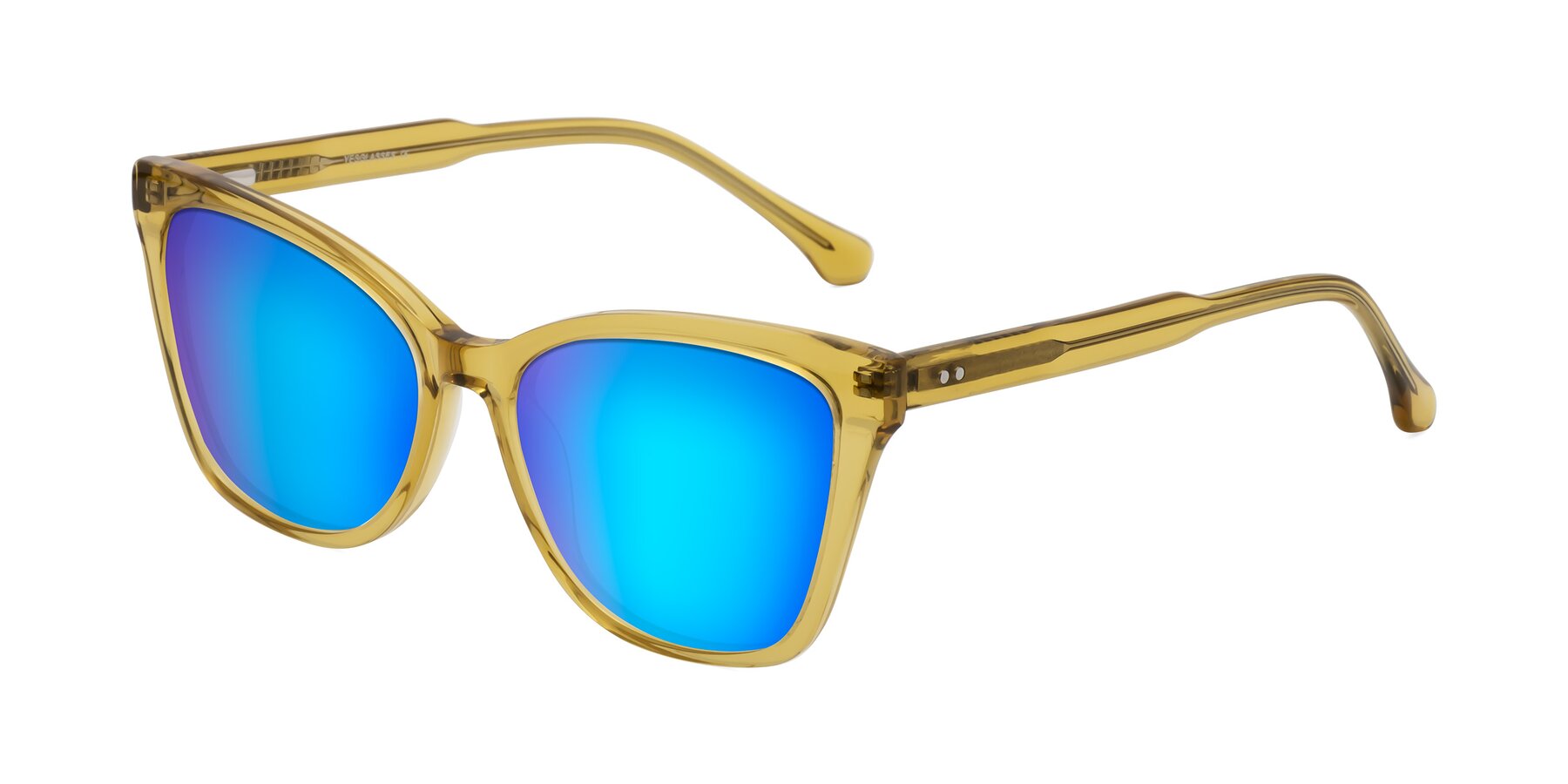 Angle of Cool in Champagne with Blue Mirrored Lenses