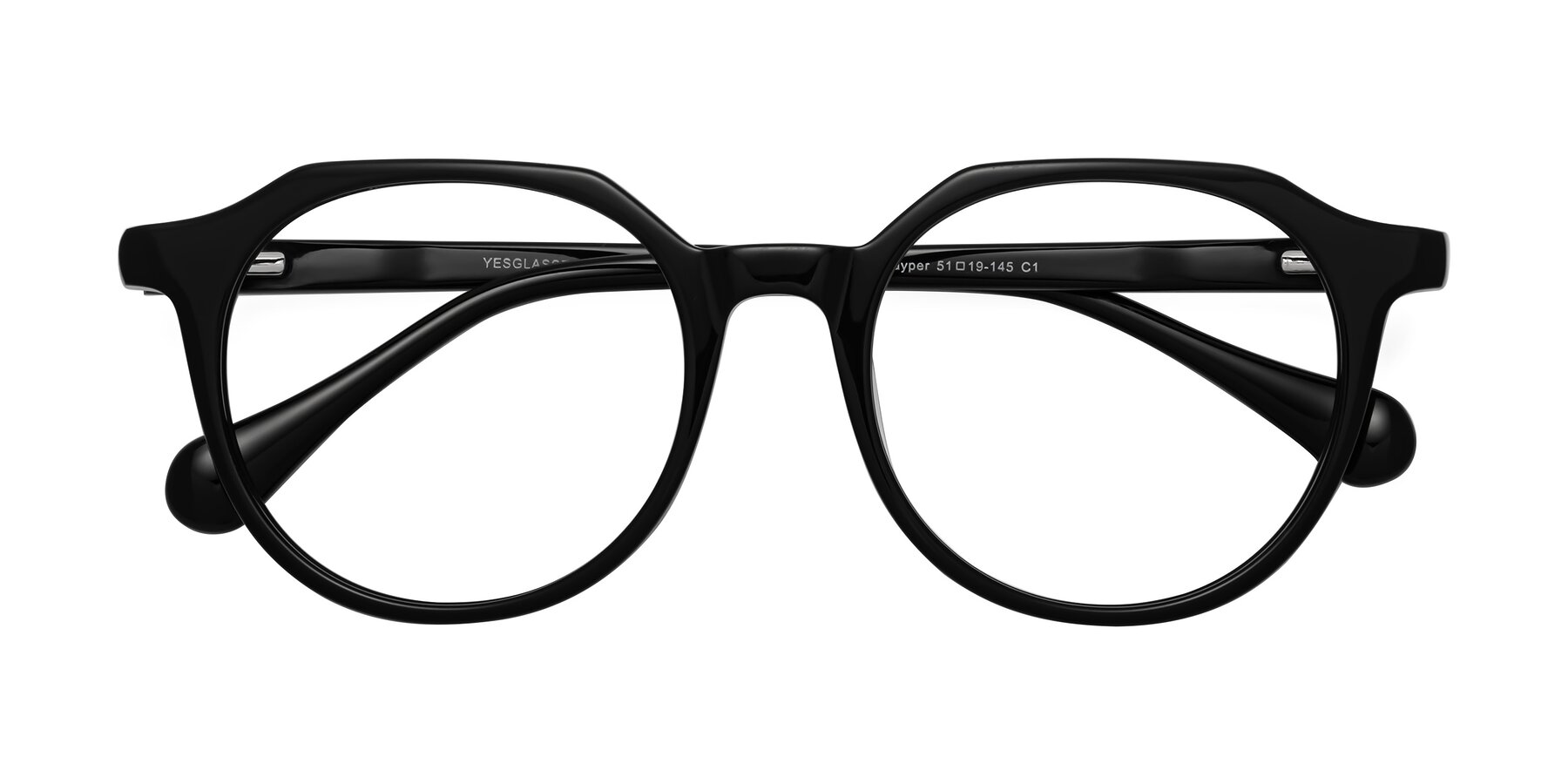 Folded Front of Payper in Black with Clear Eyeglass Lenses