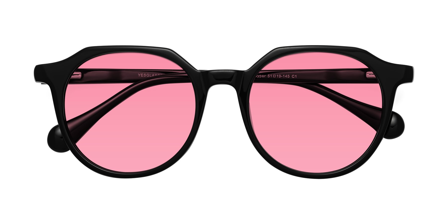 Folded Front of Payper in Black with Pink Tinted Lenses