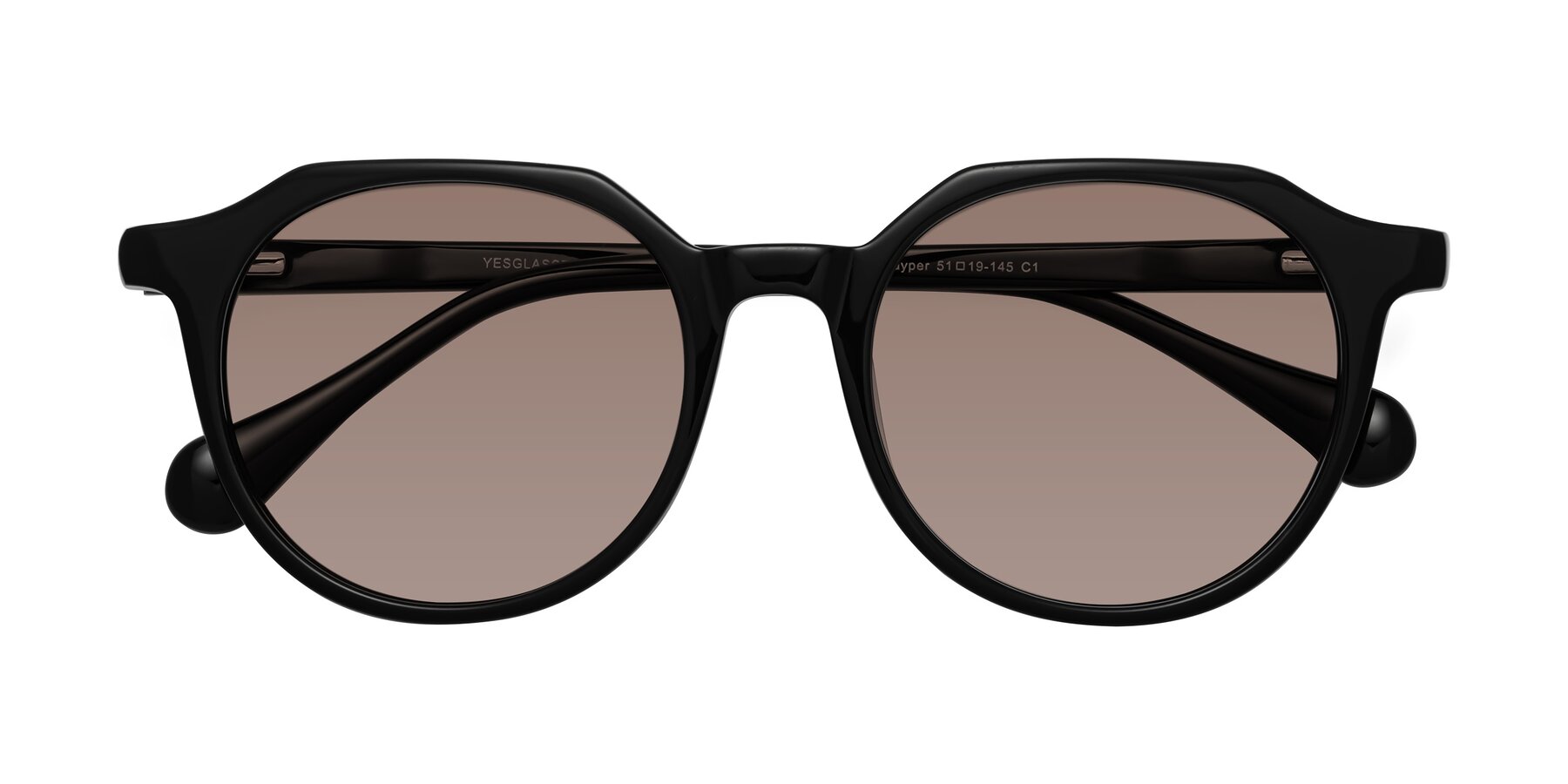 Folded Front of Payper in Black with Medium Brown Tinted Lenses