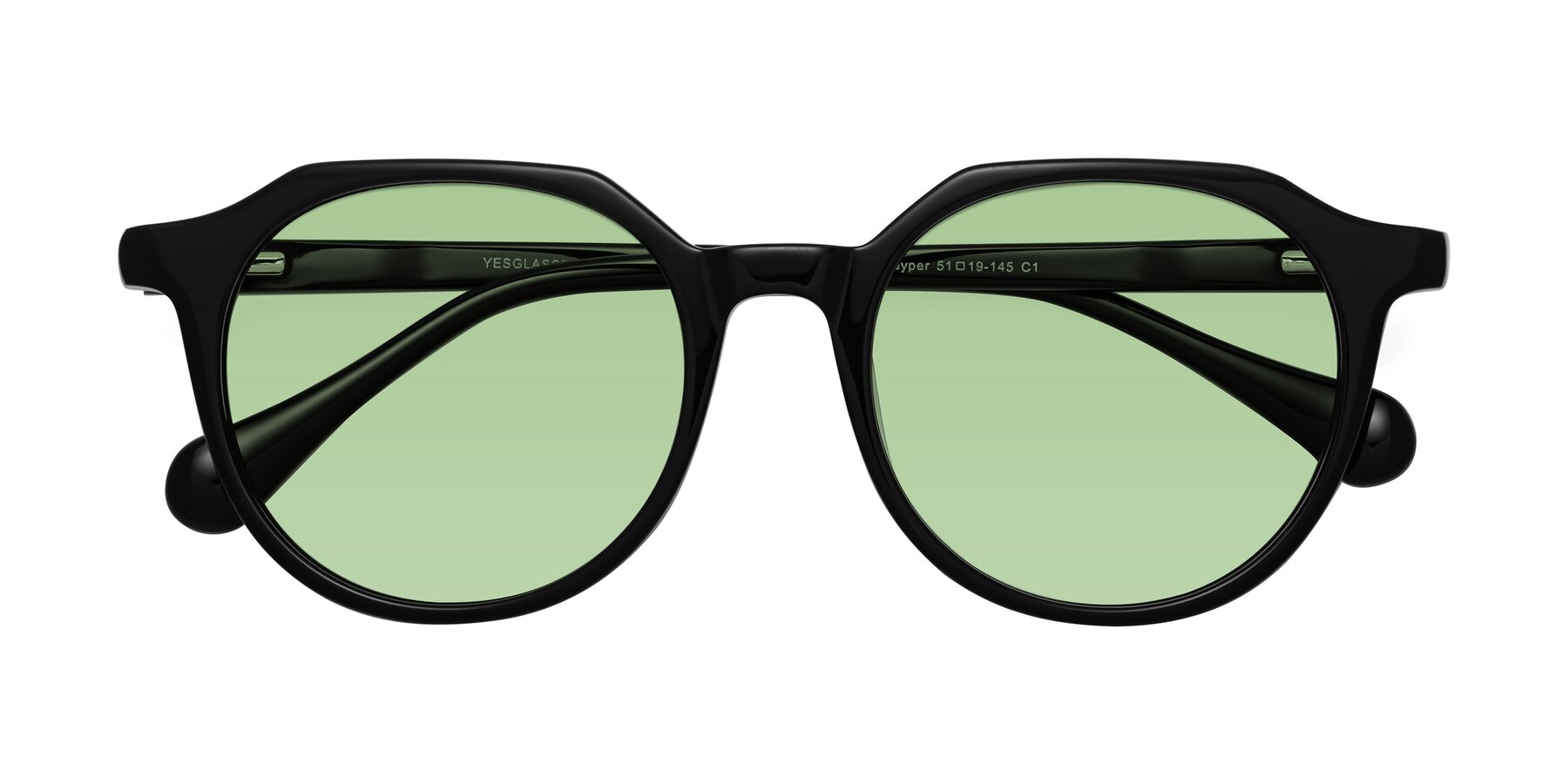 Folded Front of Payper in Black with Medium Green Tinted Lenses