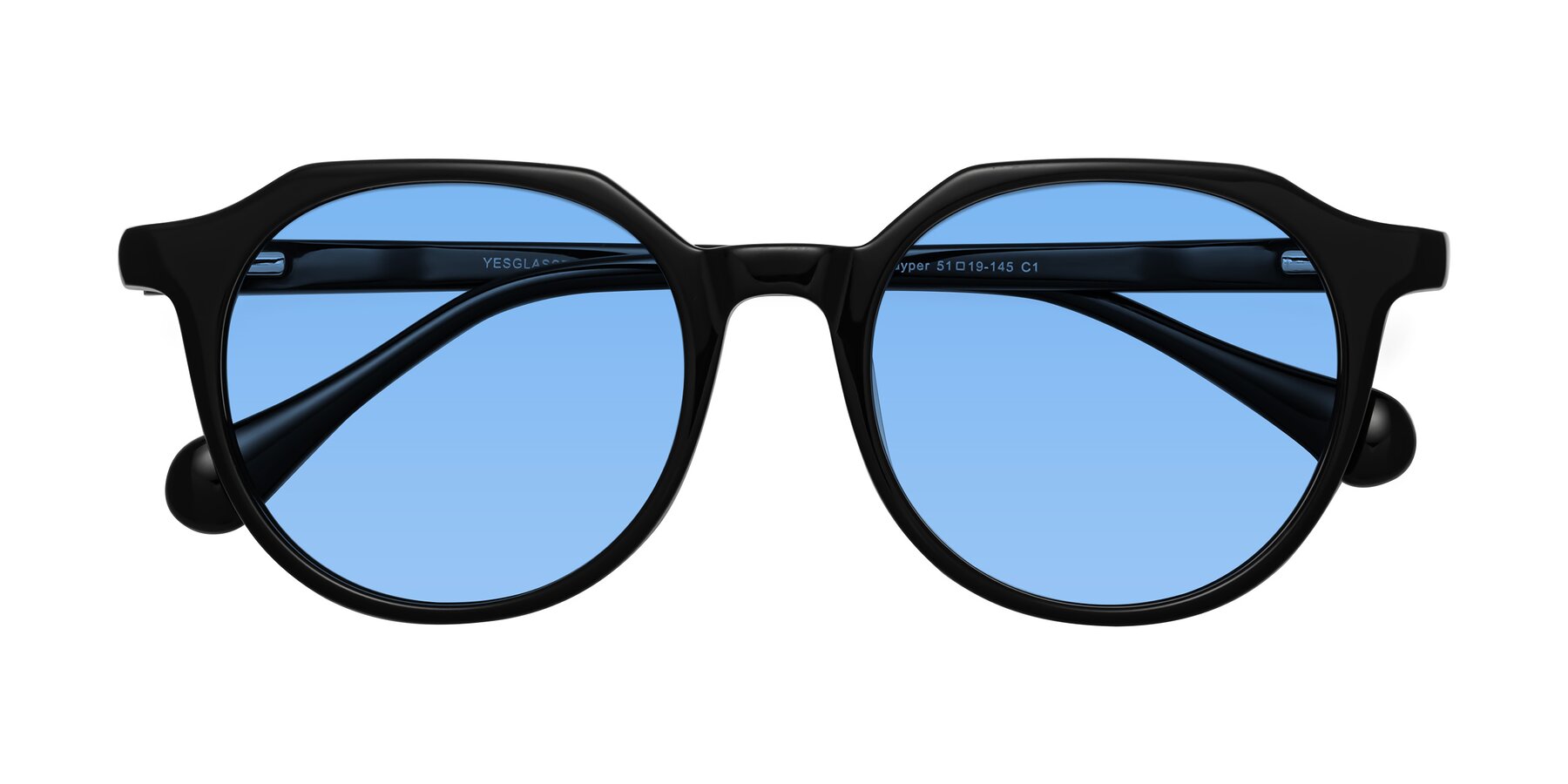 Folded Front of Payper in Black with Medium Blue Tinted Lenses