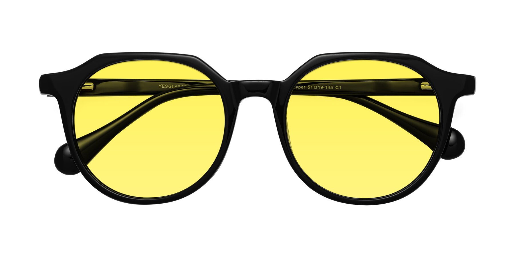 Folded Front of Payper in Black with Medium Yellow Tinted Lenses