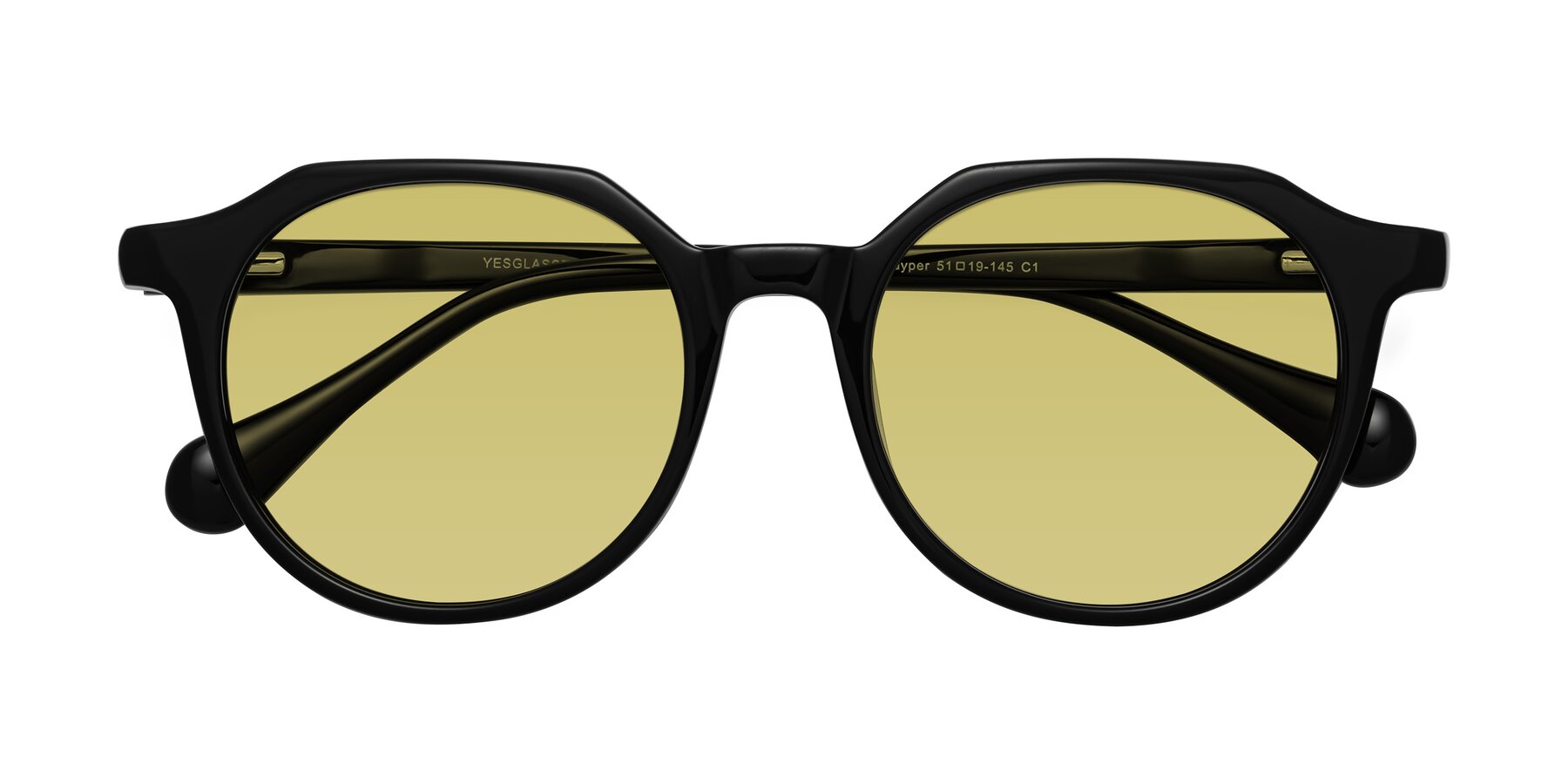 Folded Front of Payper in Black with Medium Champagne Tinted Lenses