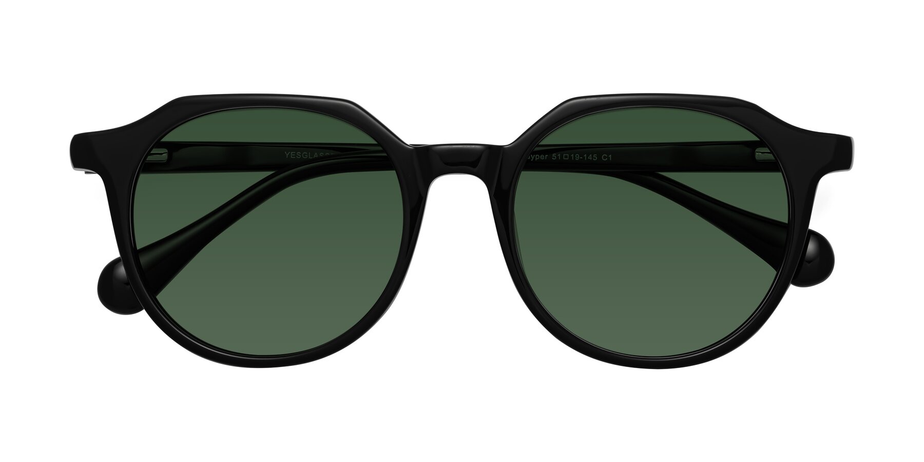 Folded Front of Payper in Black with Green Tinted Lenses