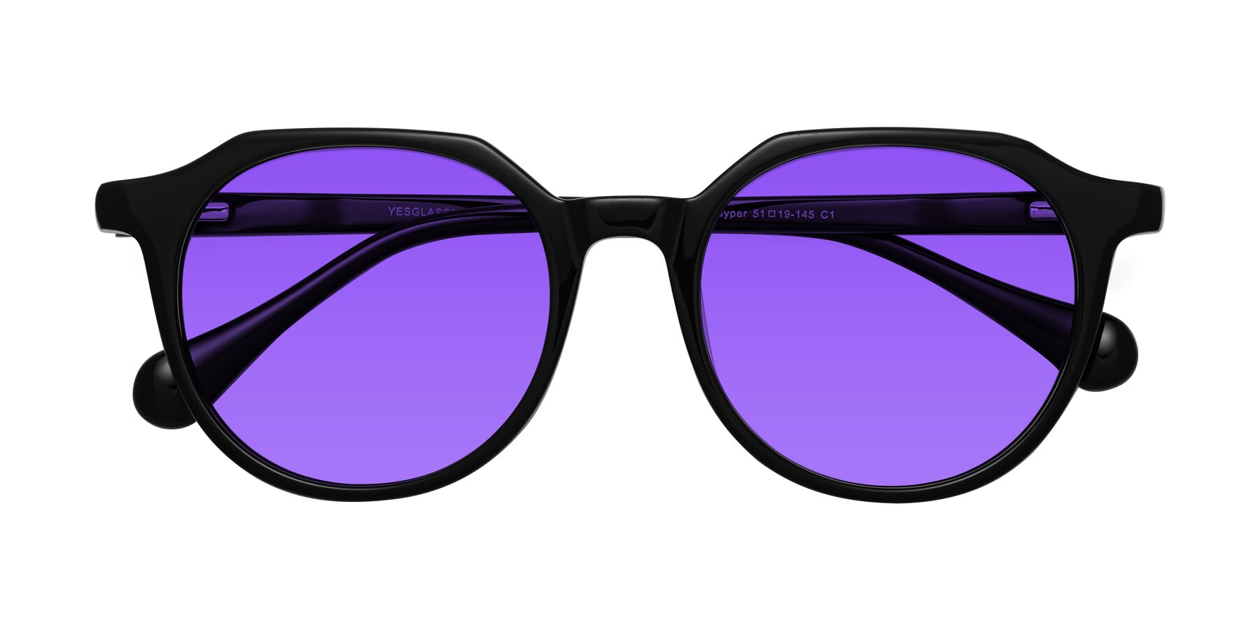 Folded Front of Payper in Black with Purple Tinted Lenses