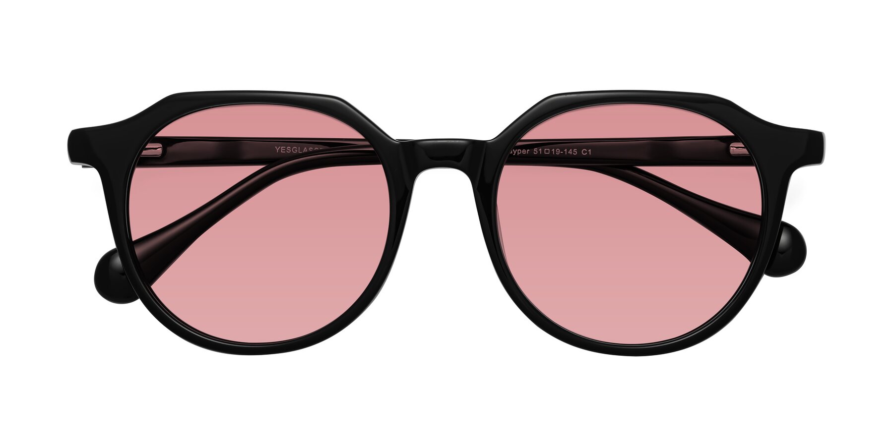 Folded Front of Payper in Black with Medium Garnet Tinted Lenses