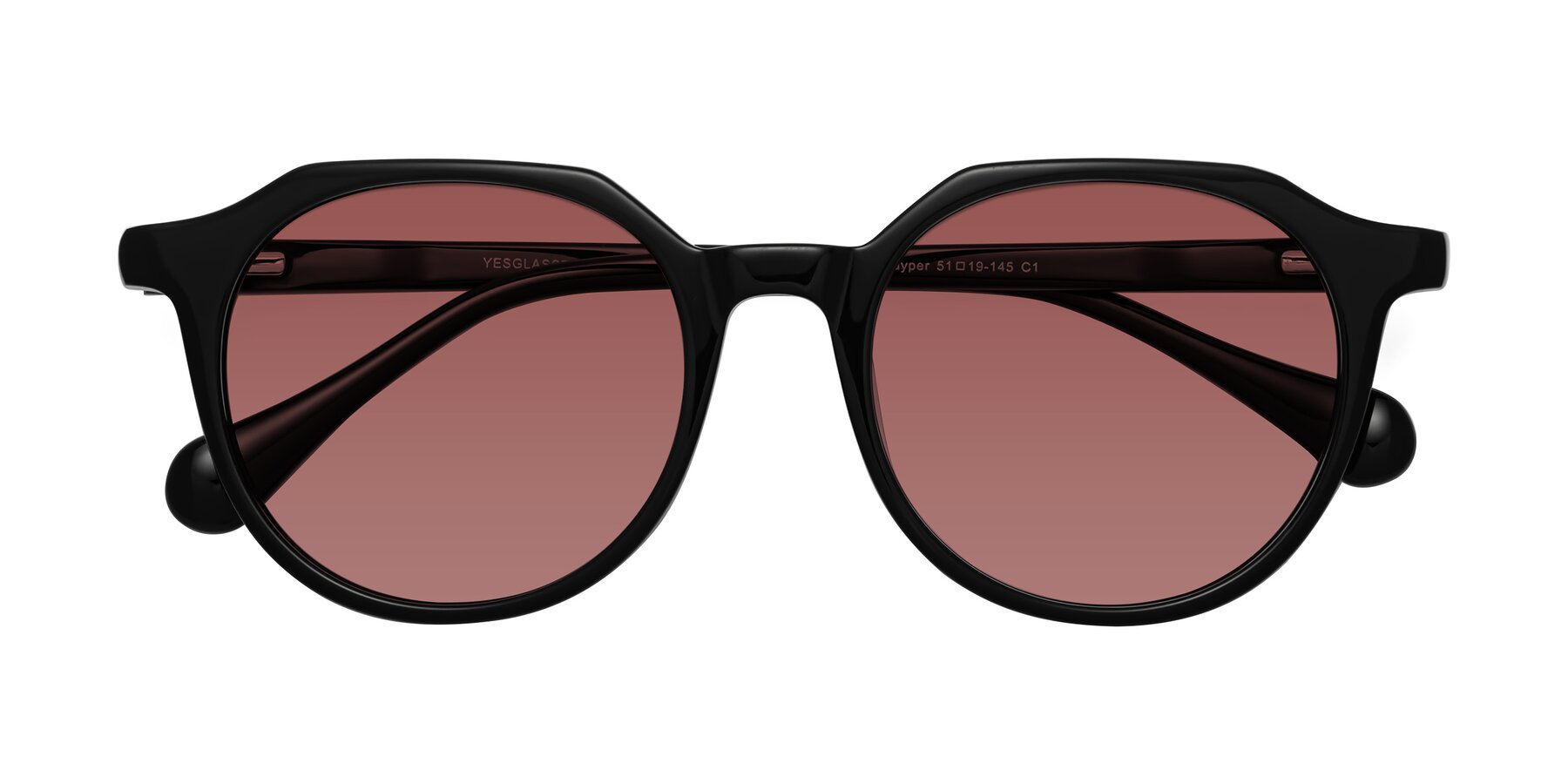 Folded Front of Payper in Black with Garnet Tinted Lenses