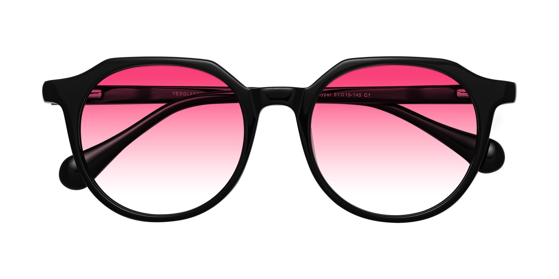 Folded Front of Payper in Black with Pink Gradient Lenses