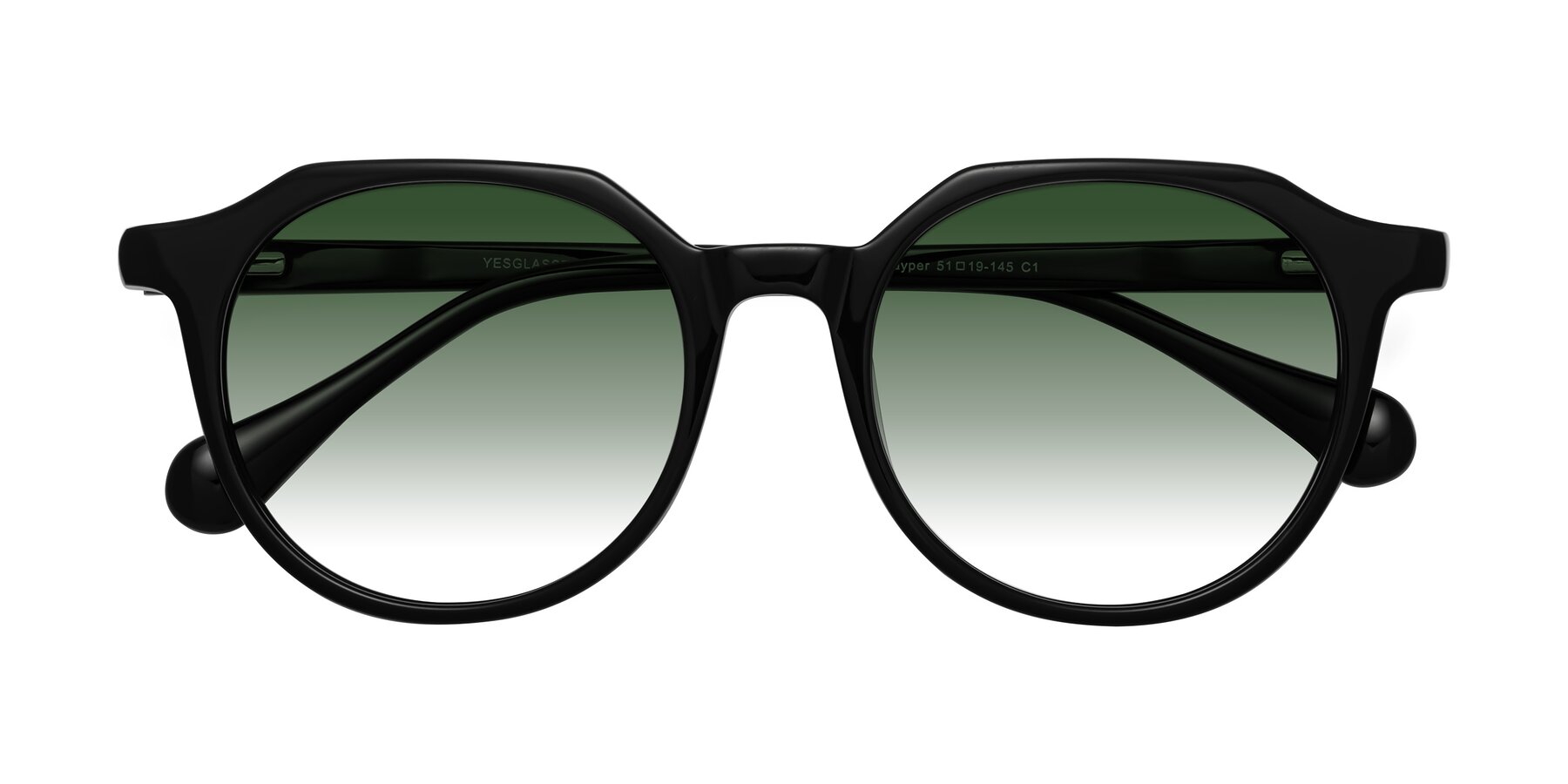 Folded Front of Payper in Black with Green Gradient Lenses