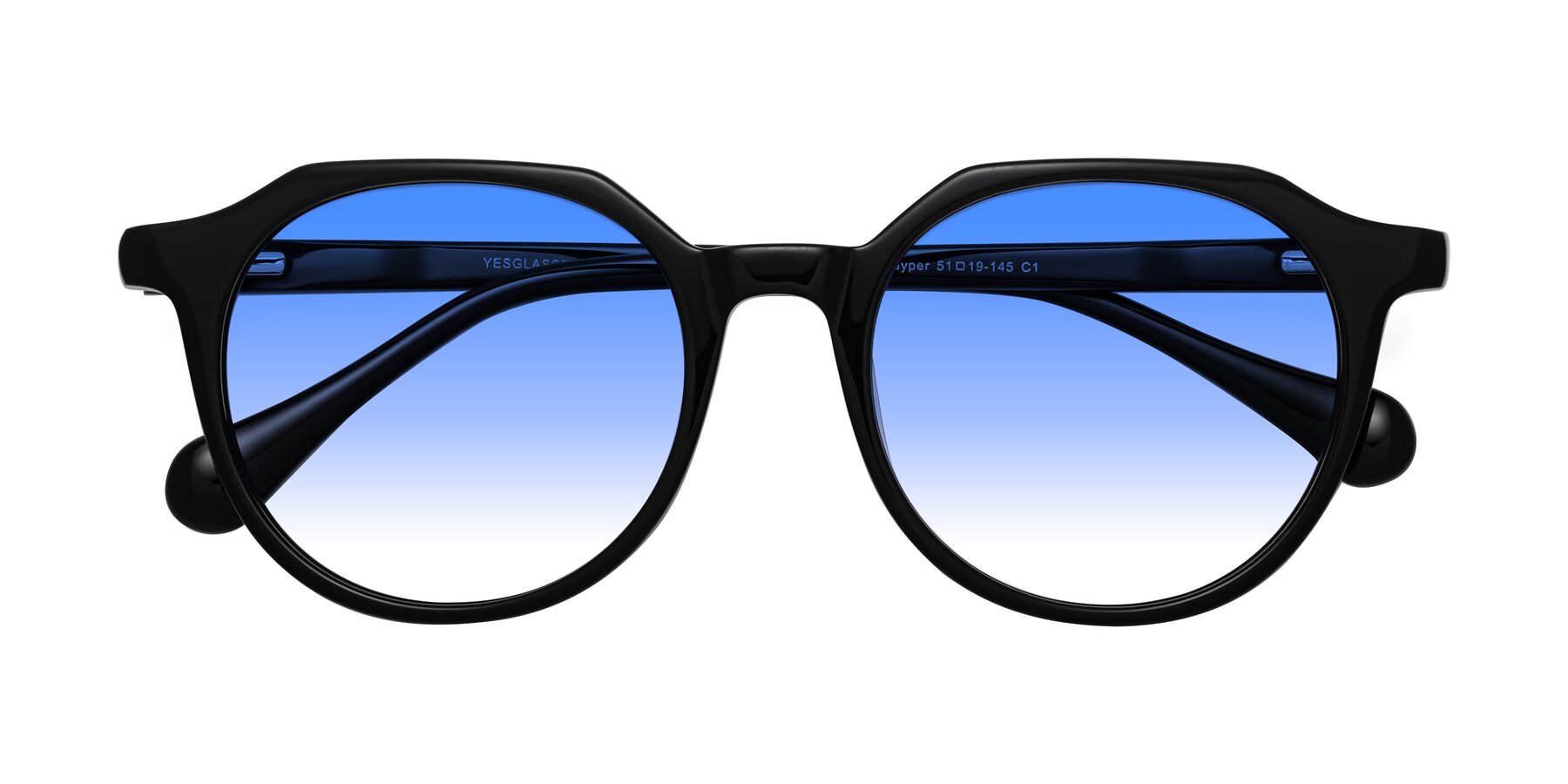 Folded Front of Payper in Black with Blue Gradient Lenses