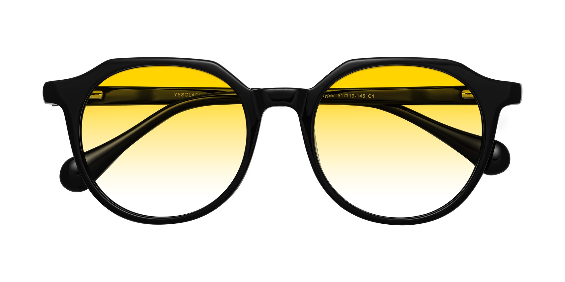 Folded Front of Payper in Black with Yellow Gradient Lenses