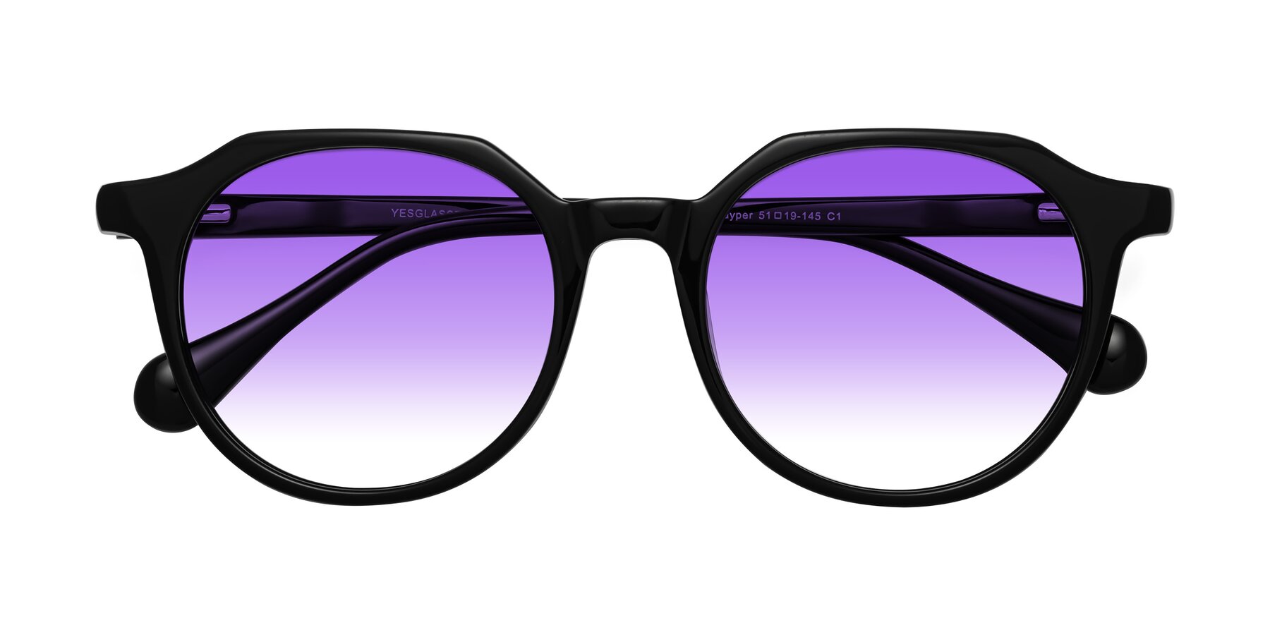 Folded Front of Payper in Black with Purple Gradient Lenses