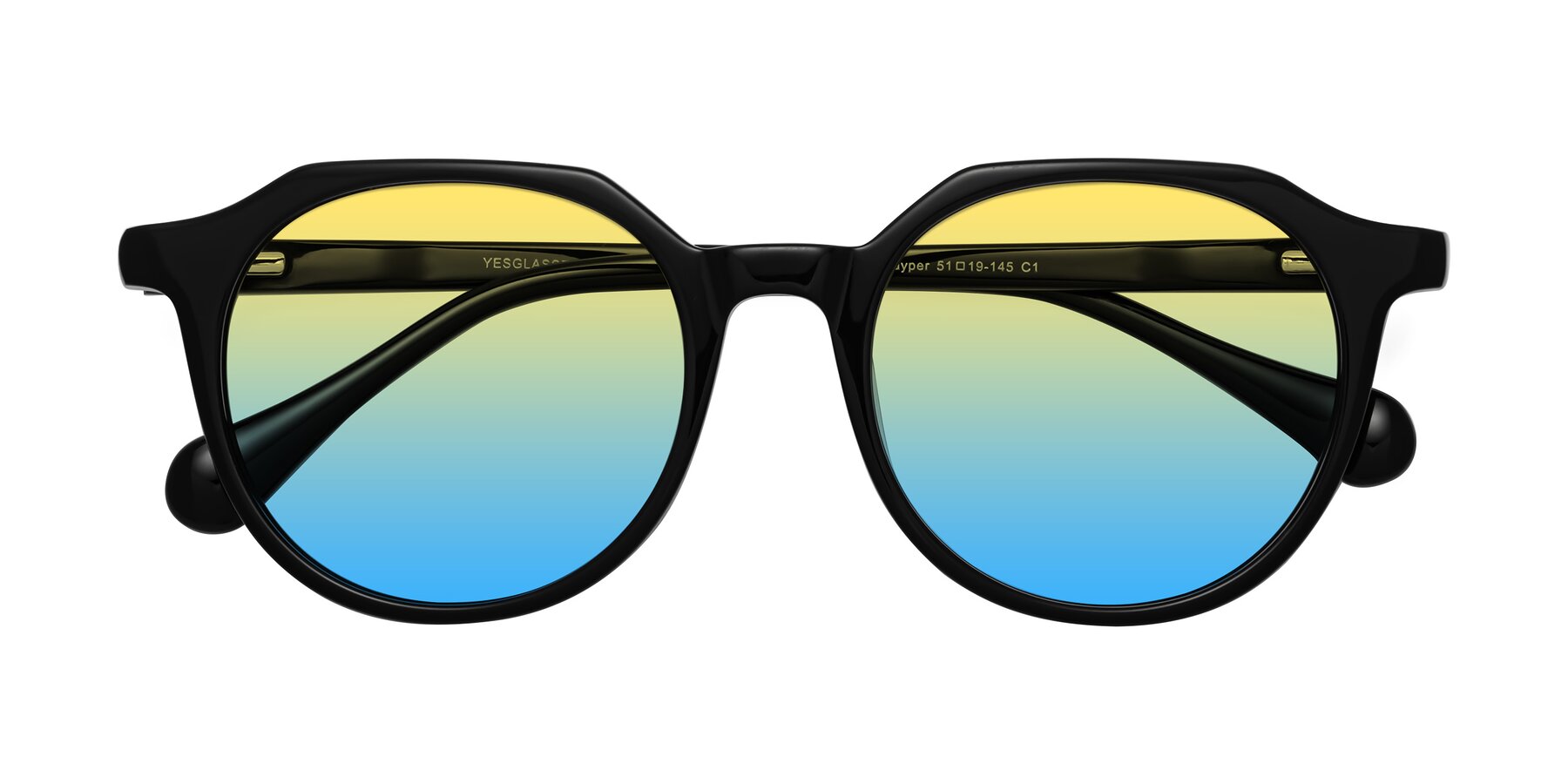 Folded Front of Payper in Black with Yellow / Blue Gradient Lenses