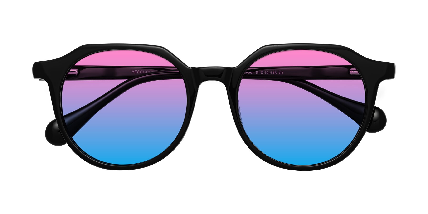 Folded Front of Payper in Black with Pink / Blue Gradient Lenses